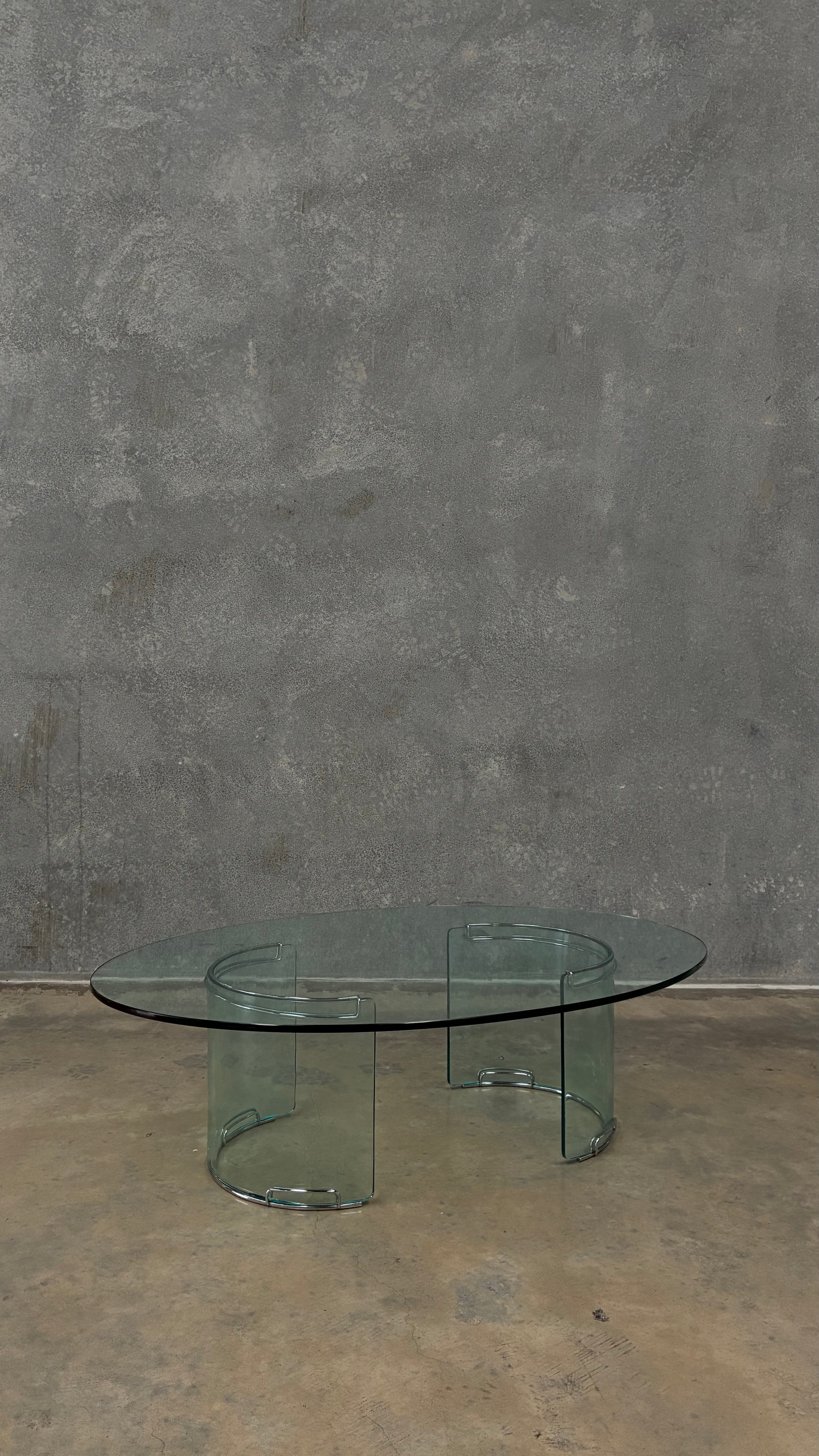 Gallotti & Radice Oval Glass Coffee Table Italy 1970s
