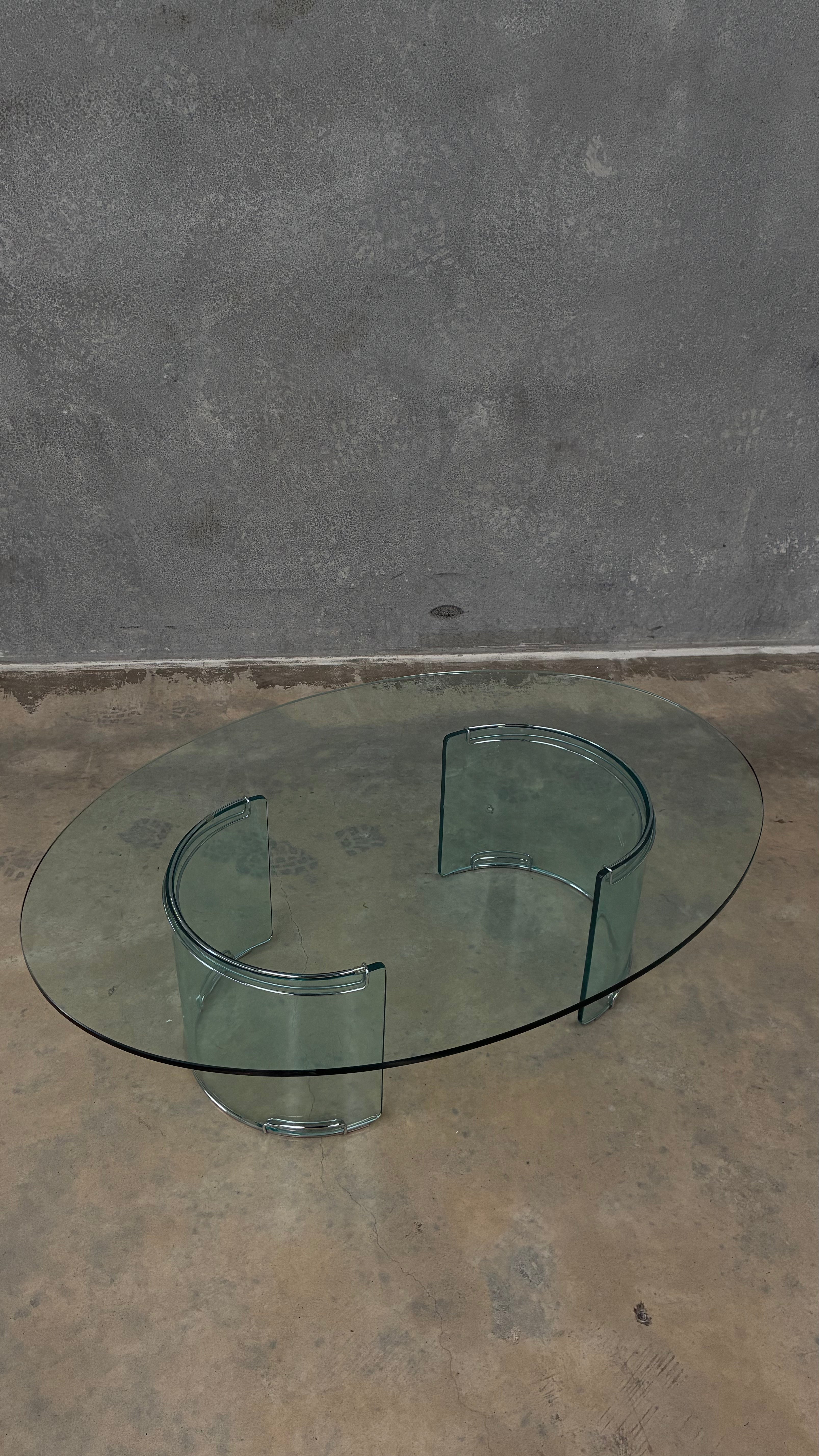 Gallotti & Radice Oval Glass Coffee Table Italy 1970s