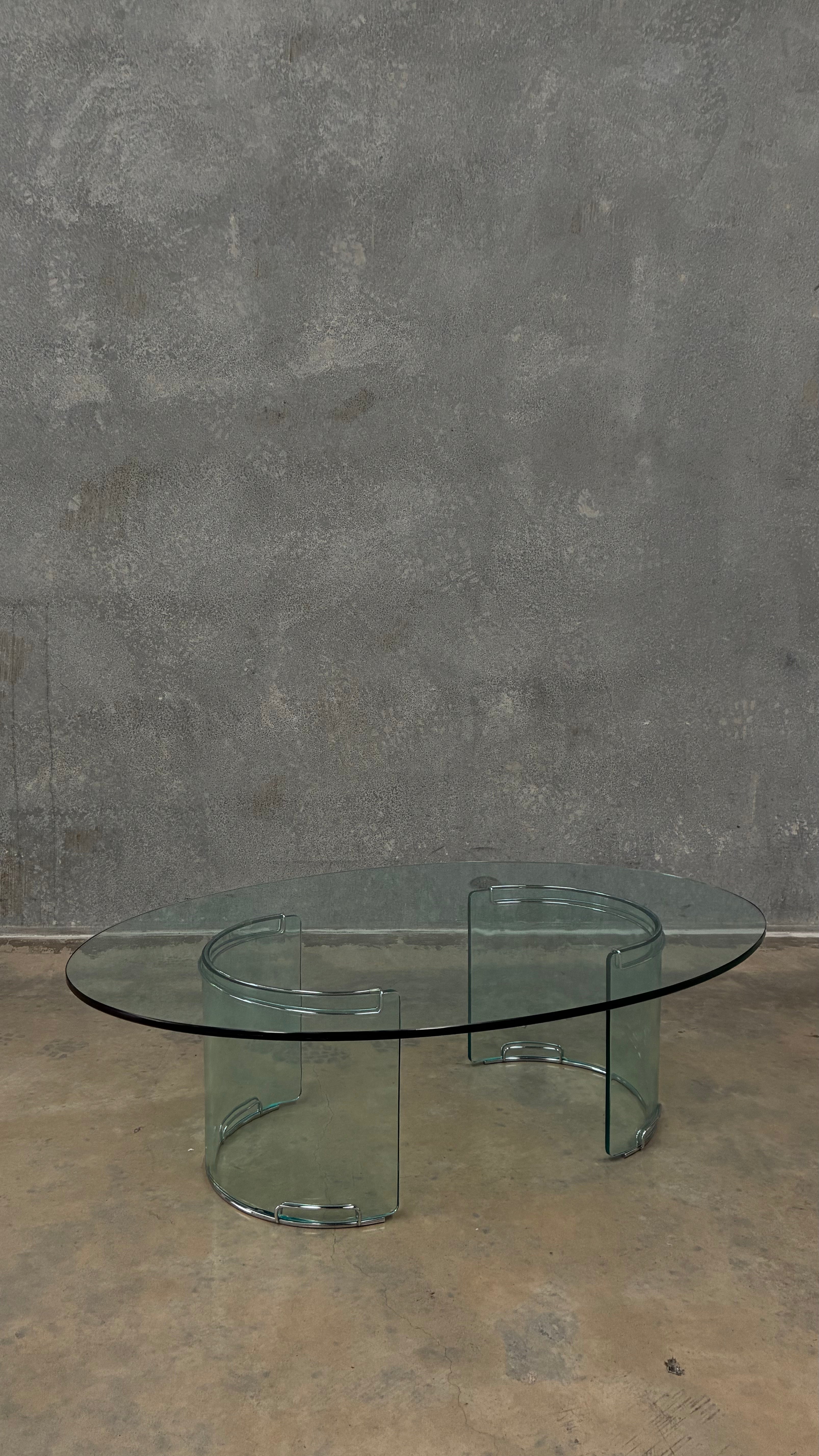 Gallotti & Radice Oval Glass Coffee Table Italy 1970s