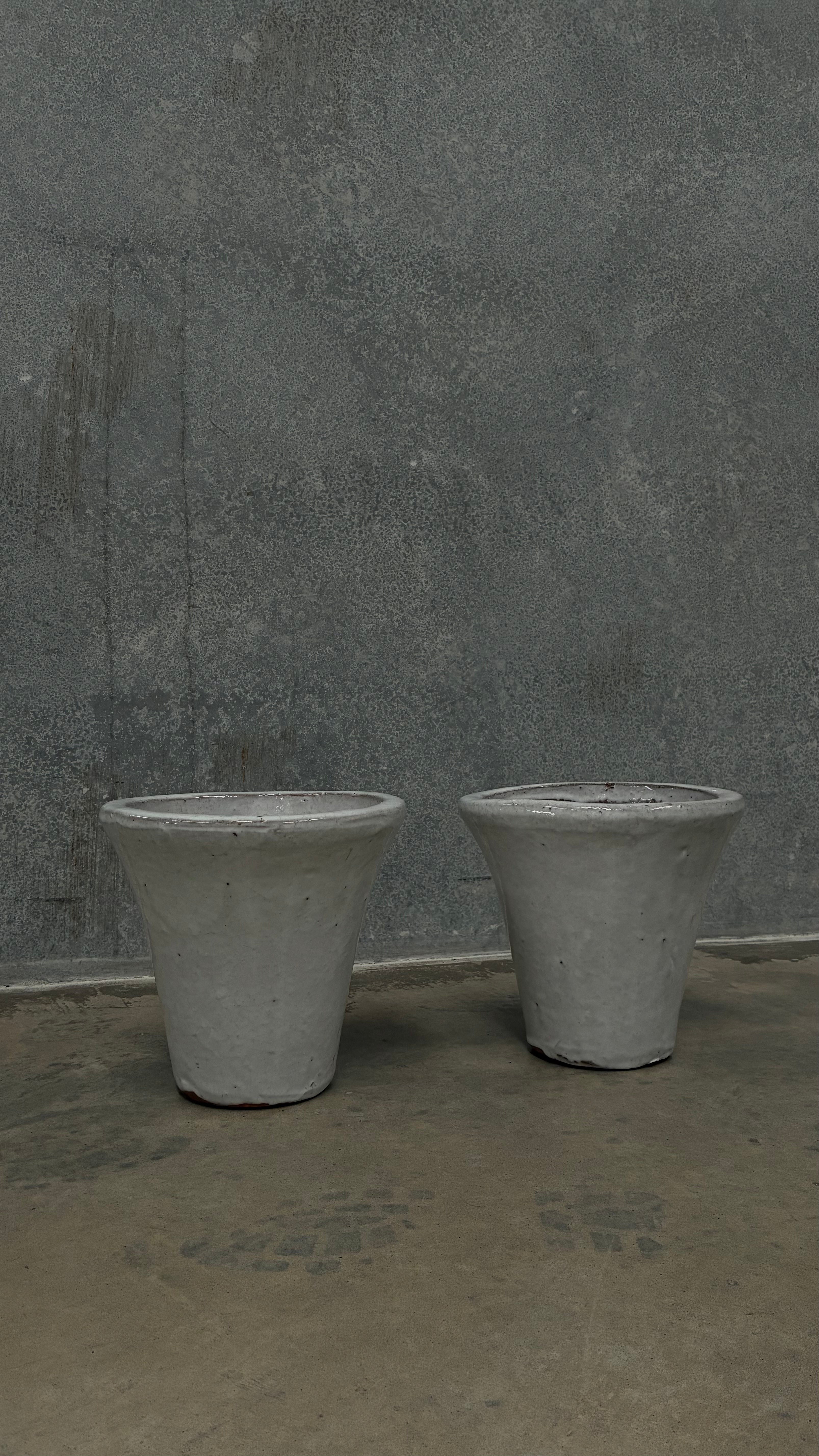 Pair of White Glazed CeramicPlanters