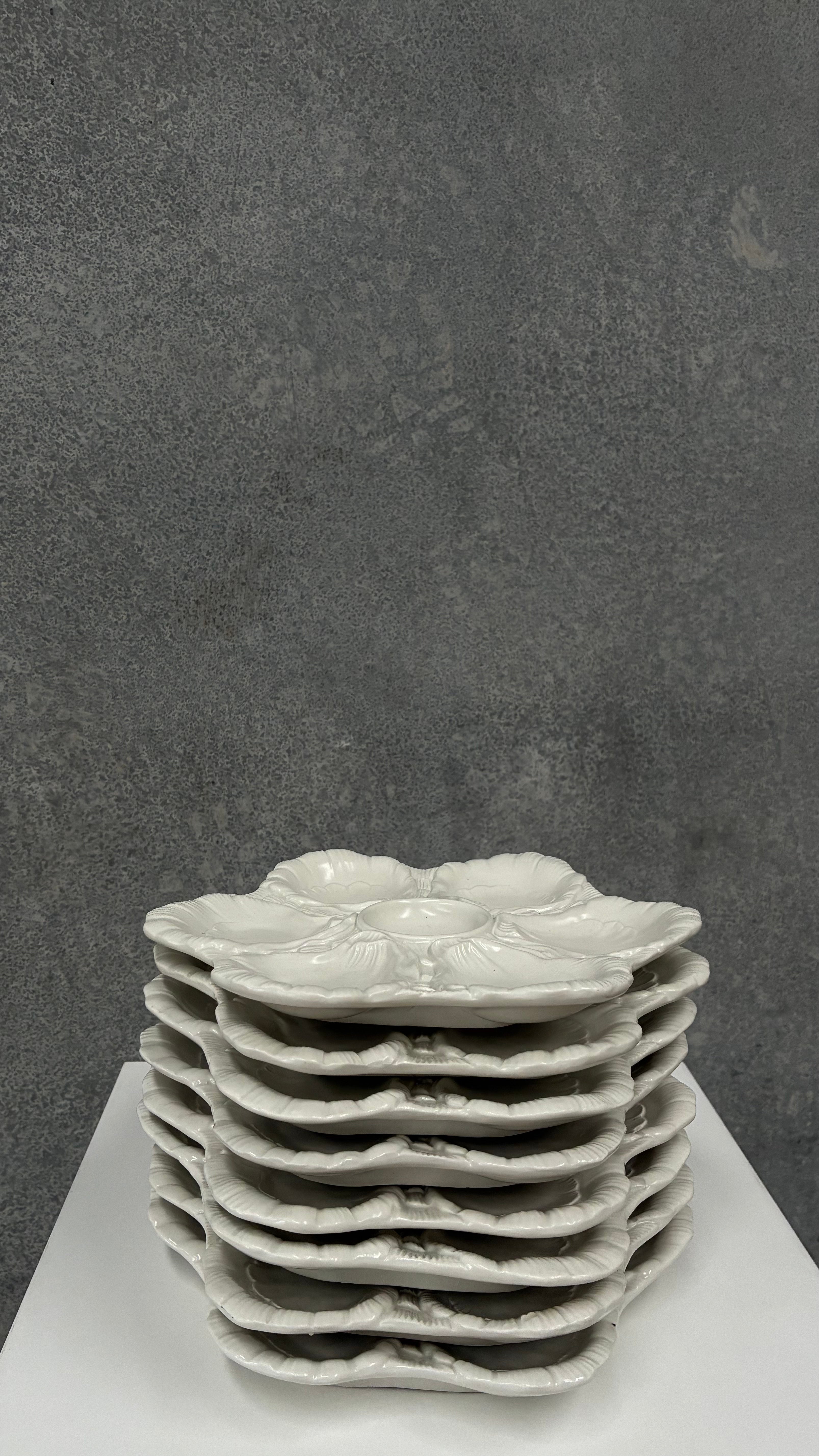 Vintage Italian Oyster Plate, White Glazed Ceramic