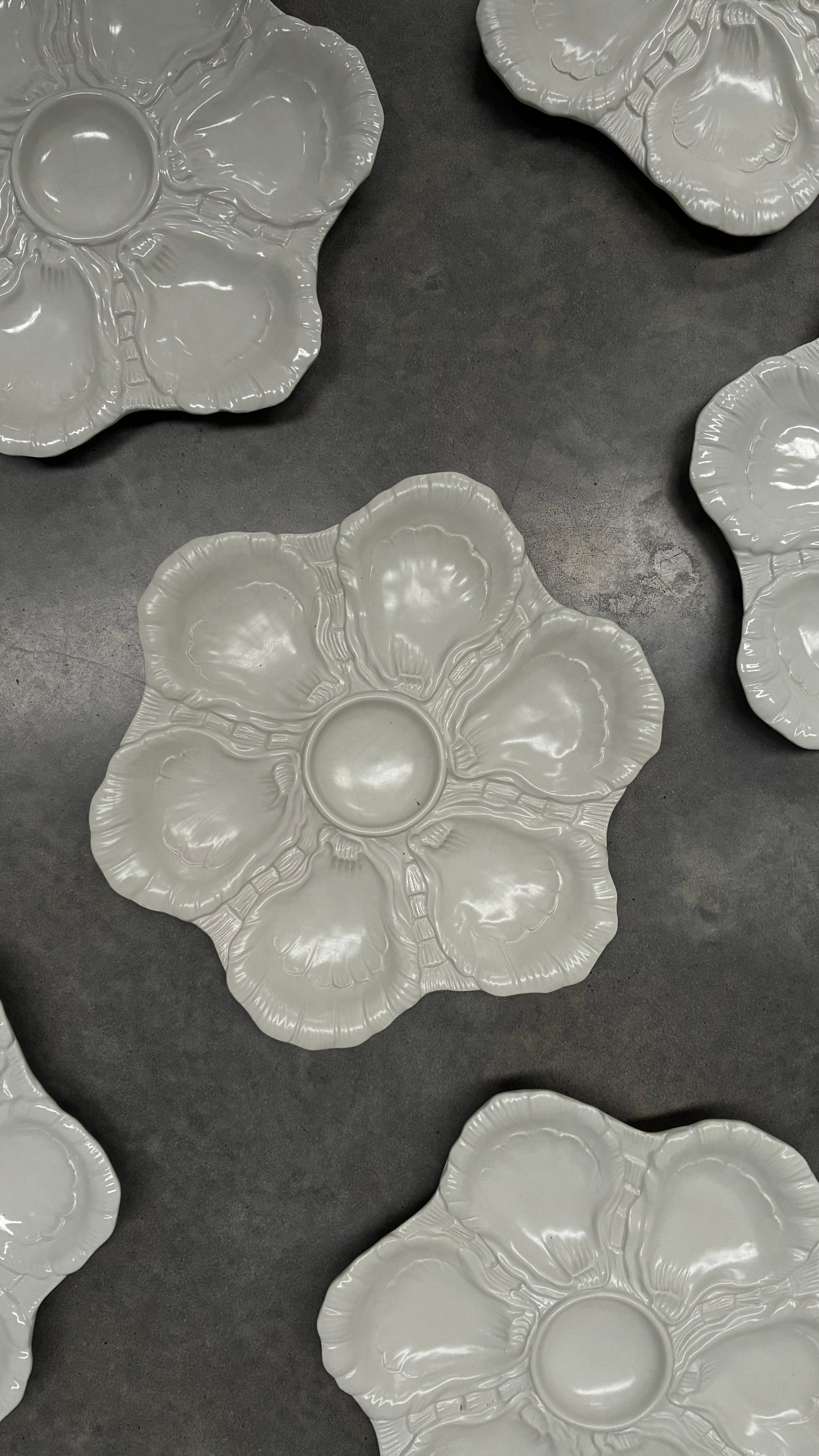 Vintage Italian Oyster Plate, White Glazed Ceramic