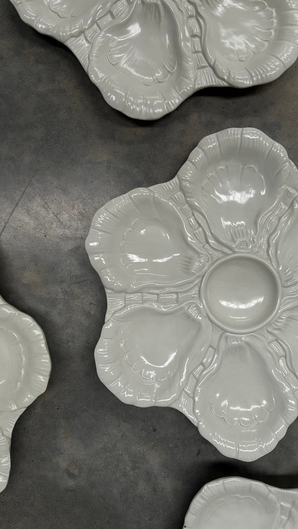 Vintage Italian Oyster Plate, White Glazed Ceramic