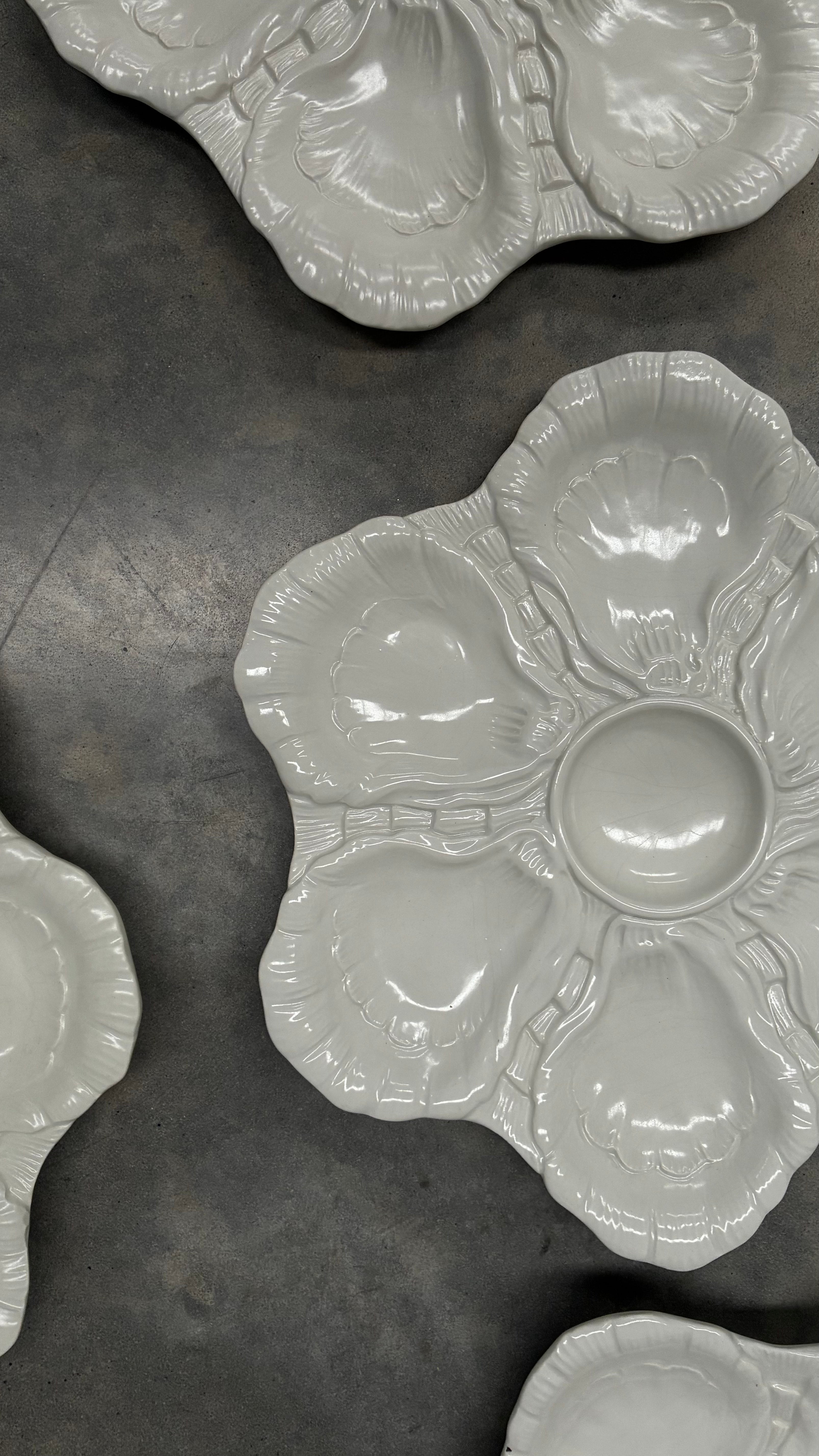 Vintage Italian Oyster Plate, White Glazed Ceramic