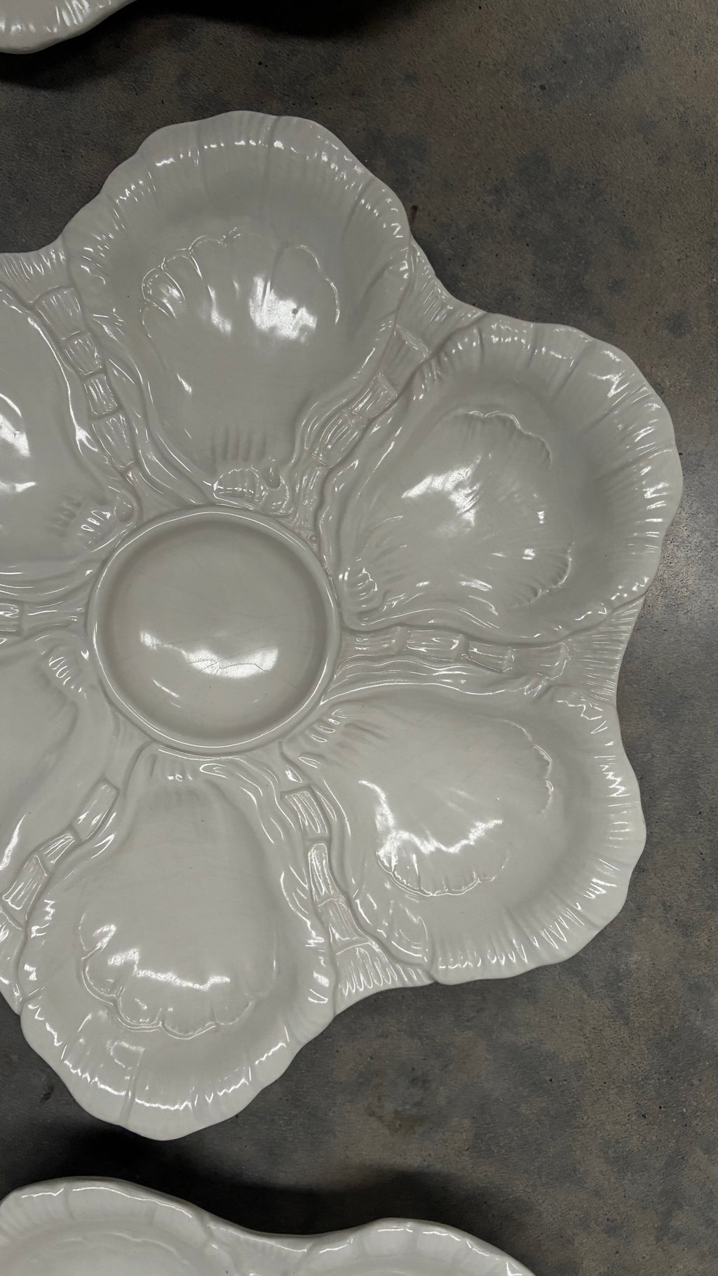 Vintage Italian Oyster Plate, White Glazed Ceramic