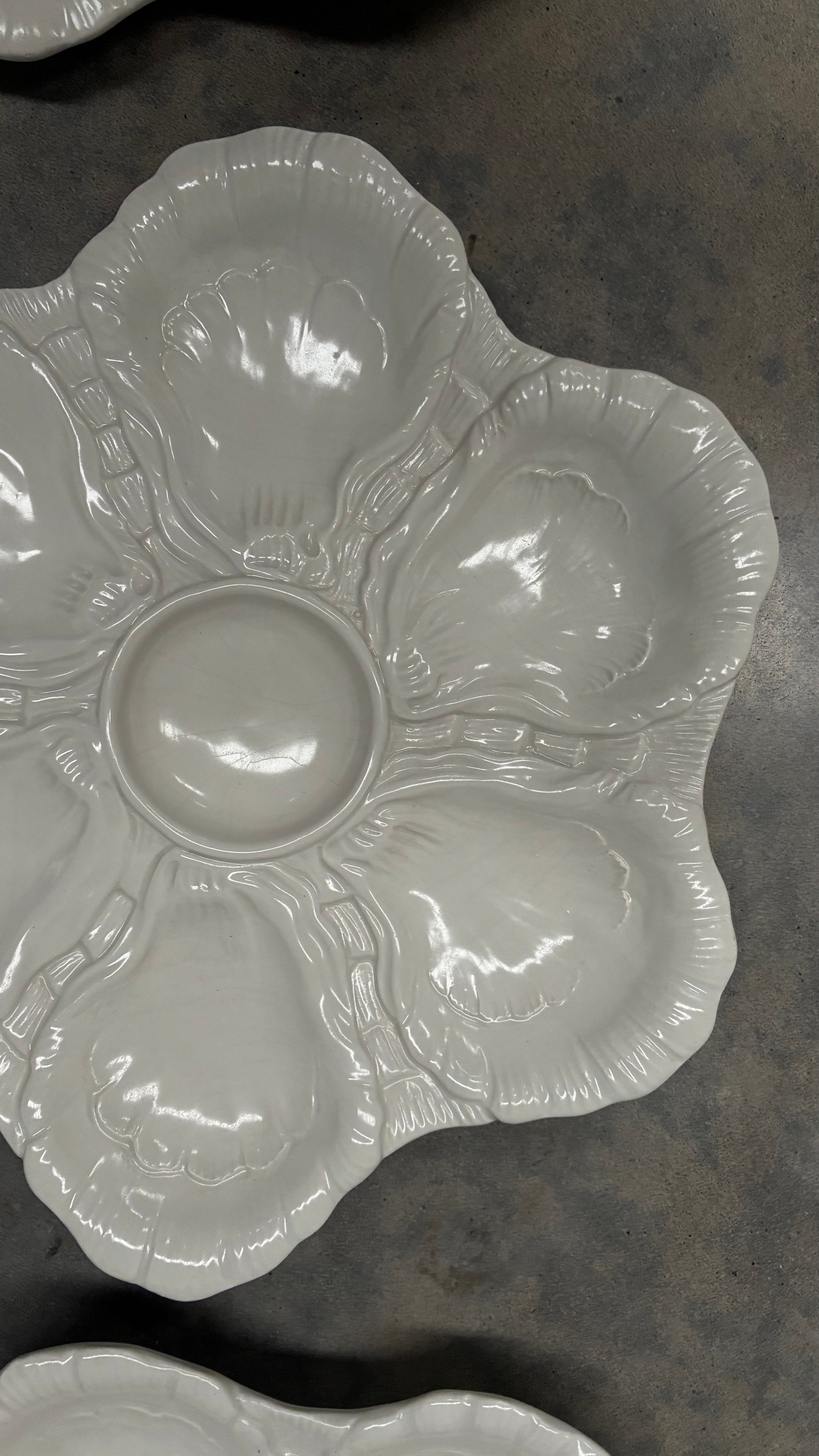 Vintage Italian Oyster Plate, White Glazed Ceramic