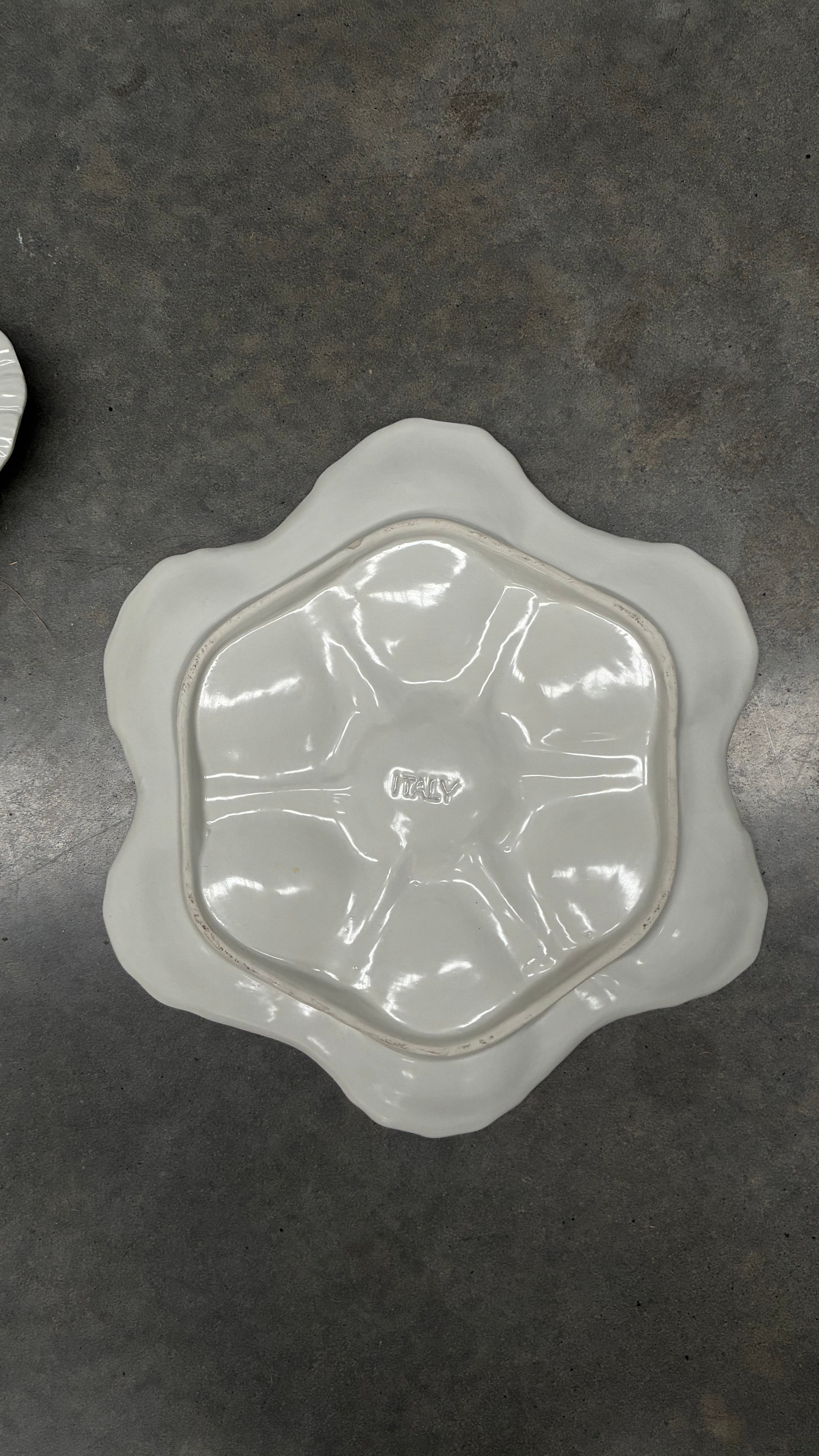 Vintage Italian Oyster Plate, White Glazed Ceramic