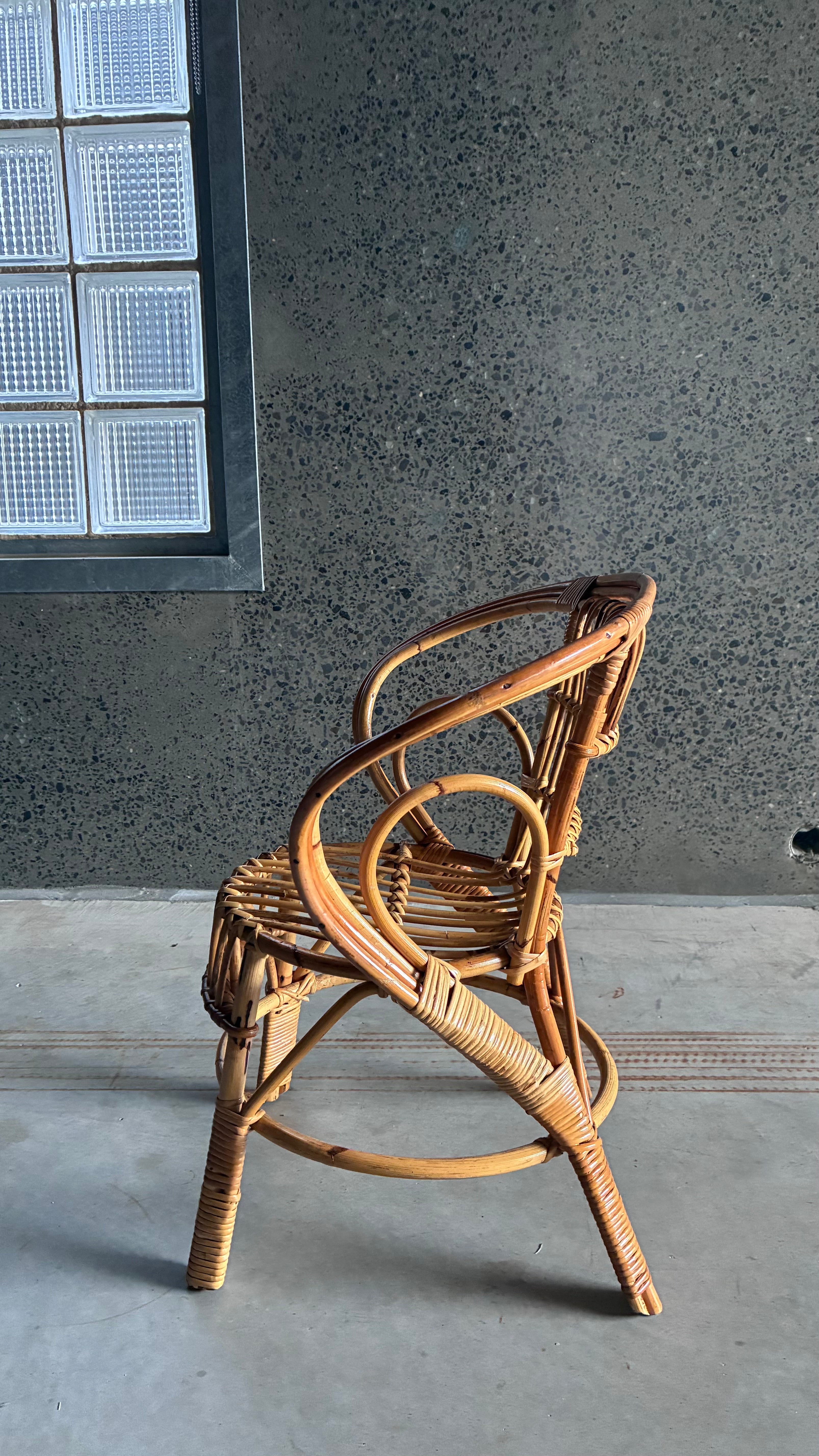 VINTAGE BAMBOO AND RATTAN CHILDREN'S HOOP CHAIR