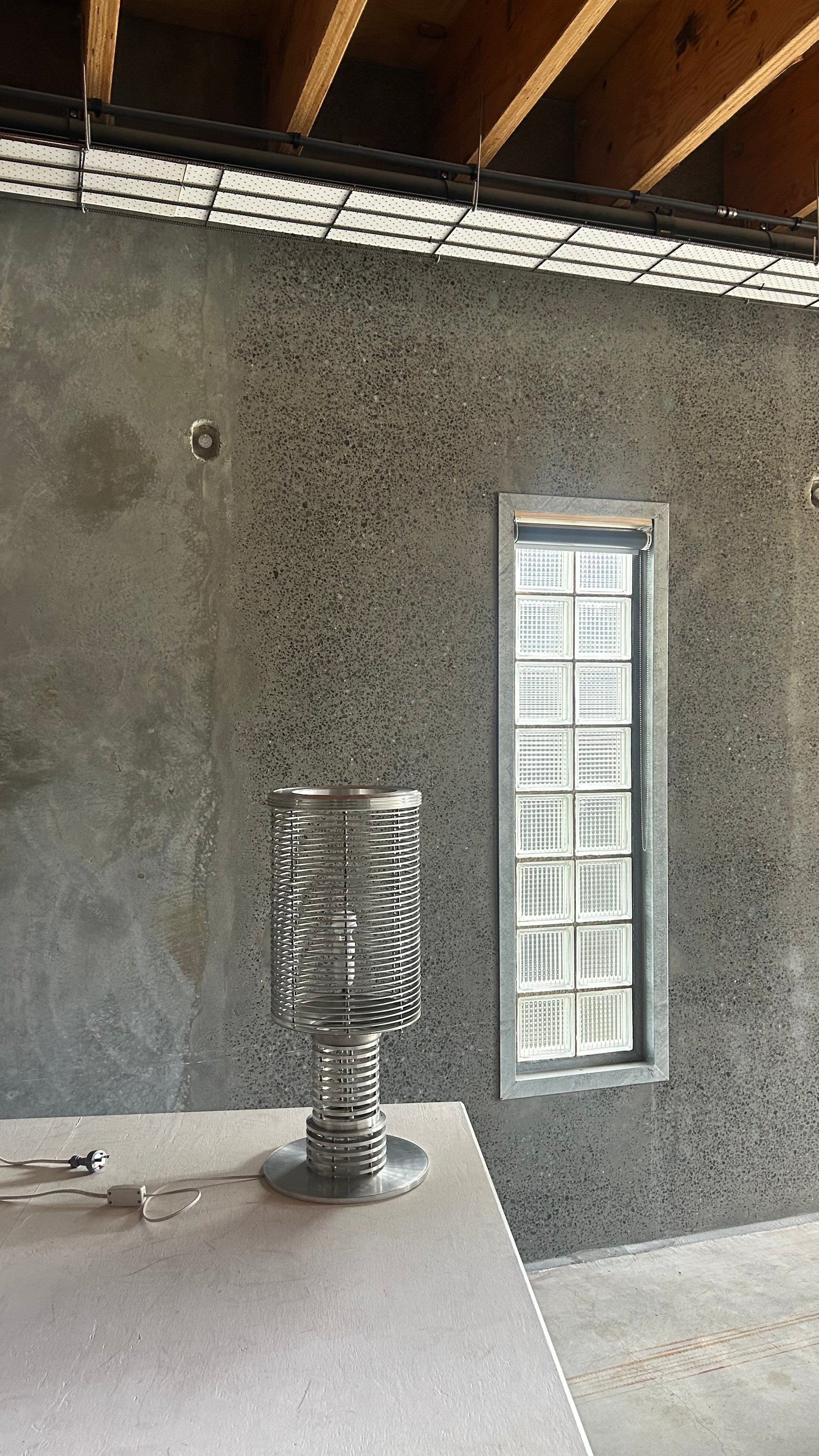 BRUTALIST ALUMINIUM TABLE LAMP, FRANCE 1990S