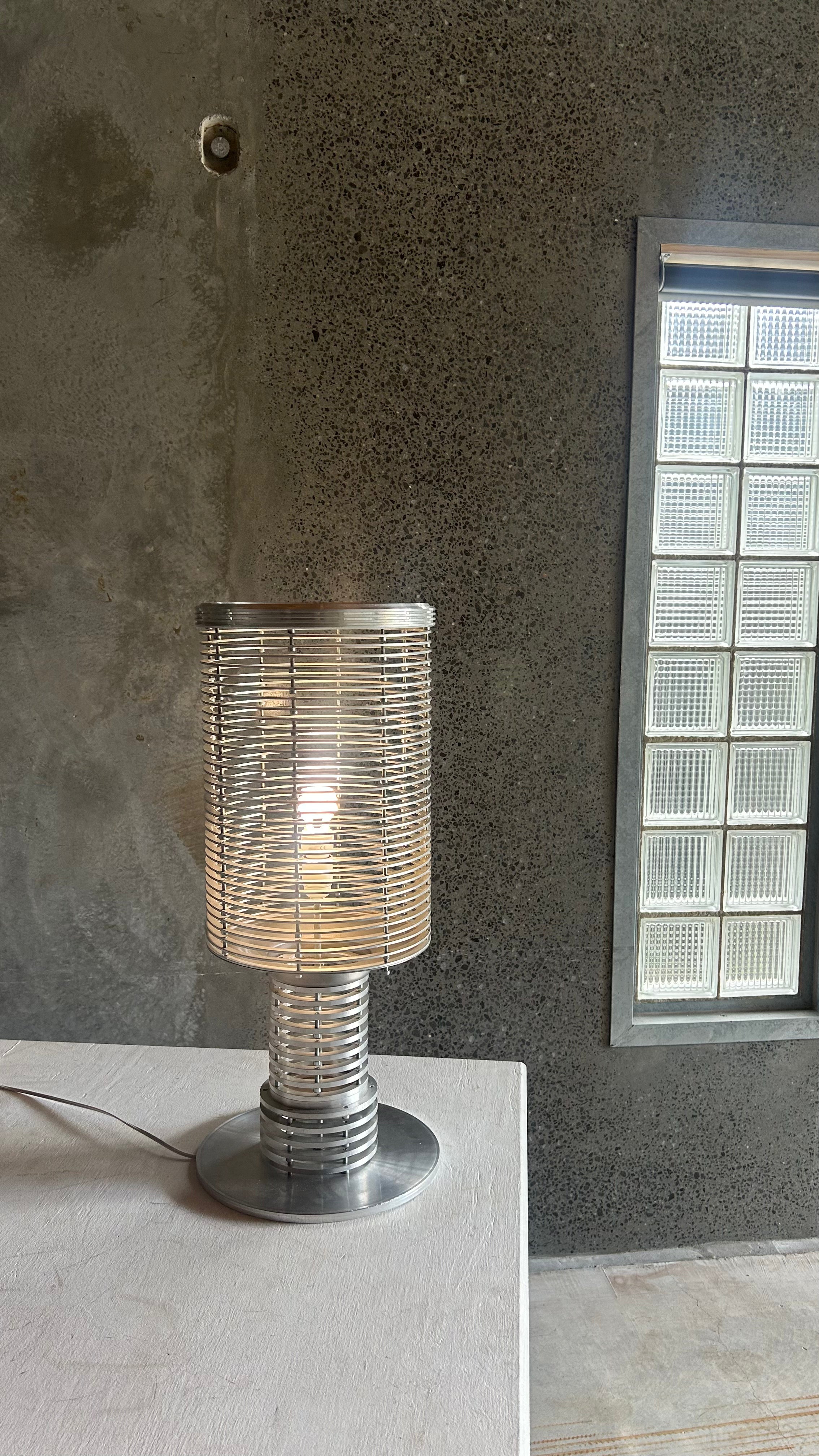 BRUTALIST ALUMINIUM TABLE LAMP, FRANCE 1990S