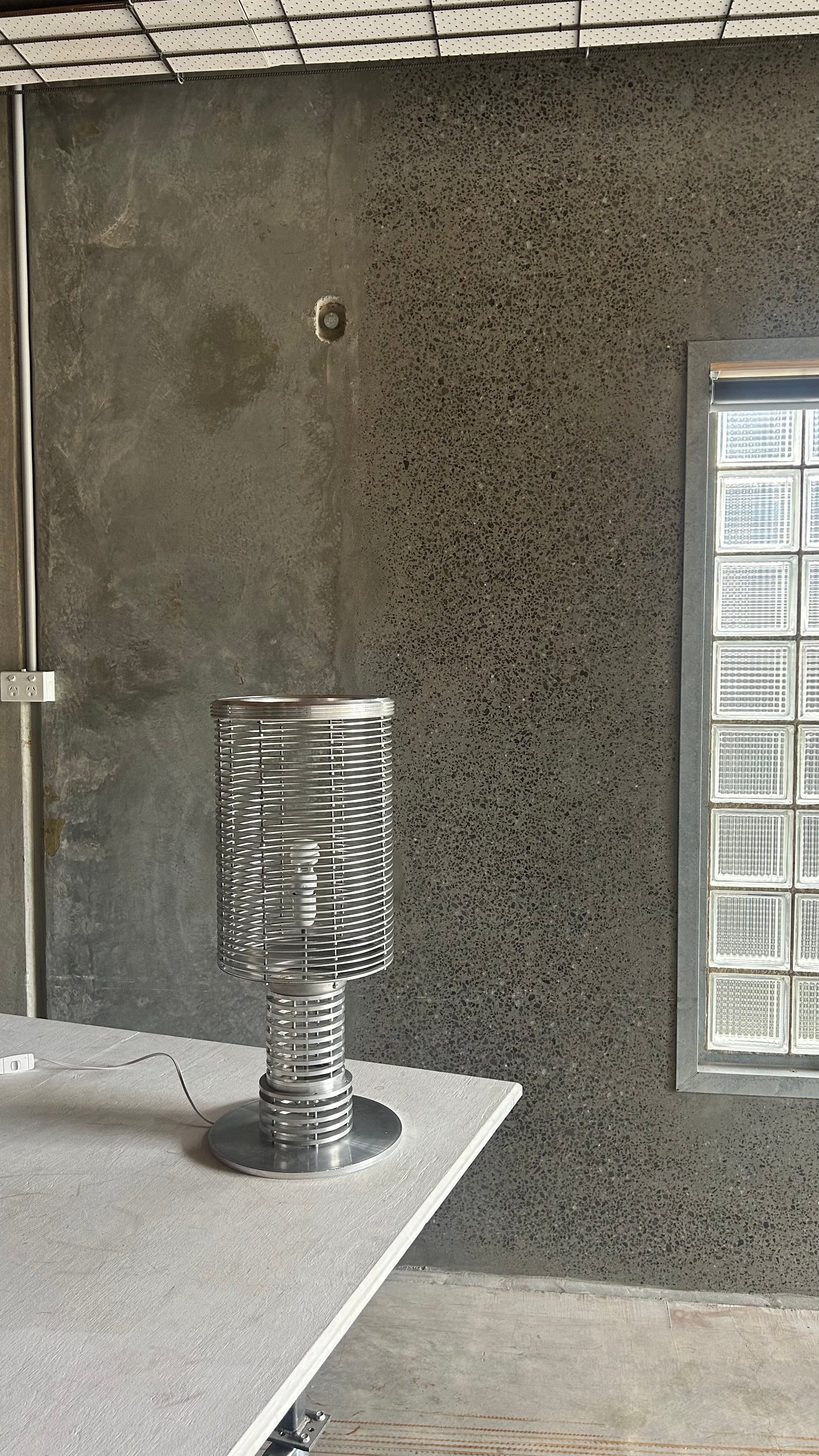 BRUTALIST ALUMINIUM TABLE LAMP, FRANCE 1990S