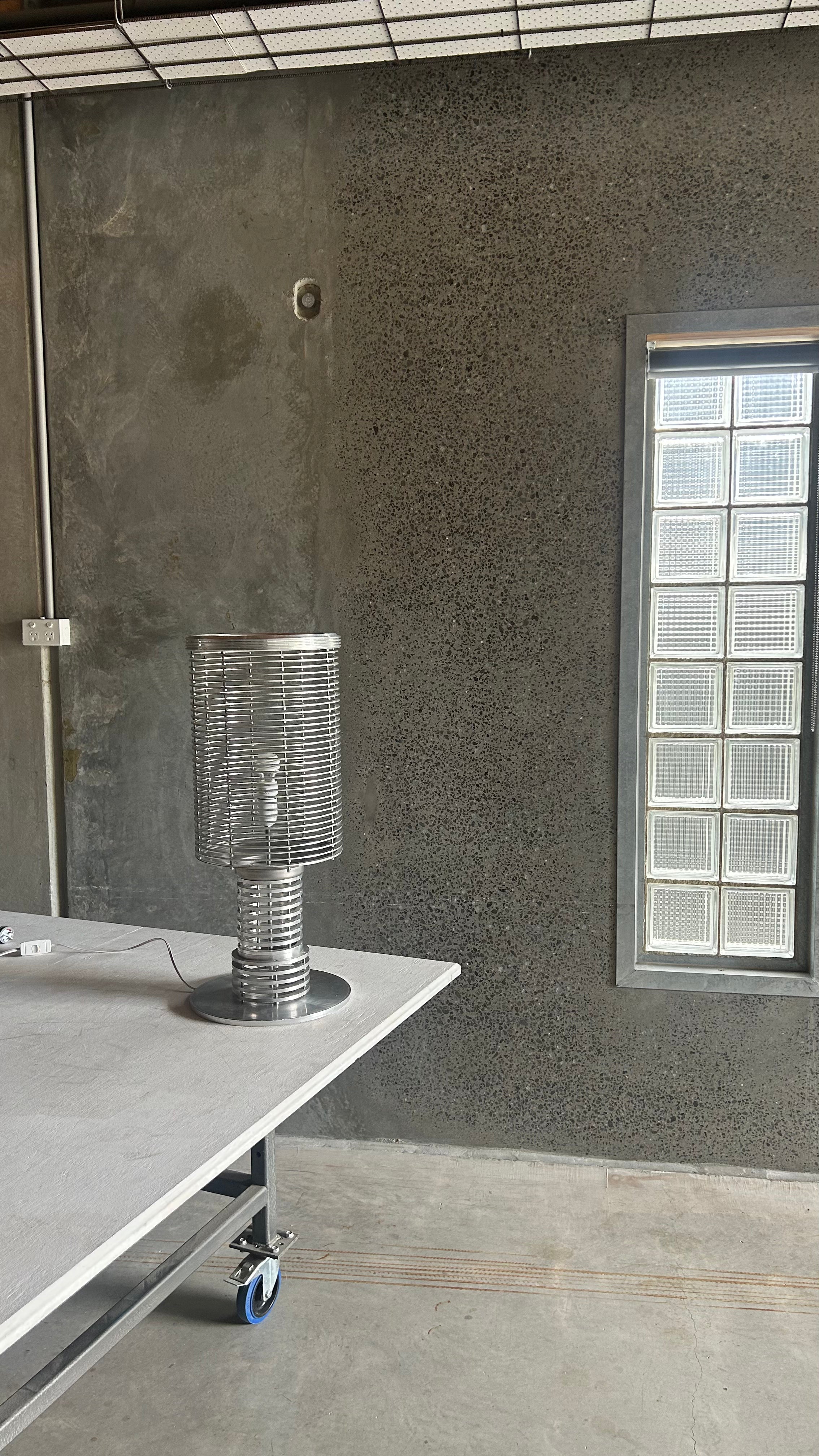 BRUTALIST ALUMINIUM TABLE LAMP, FRANCE 1990S