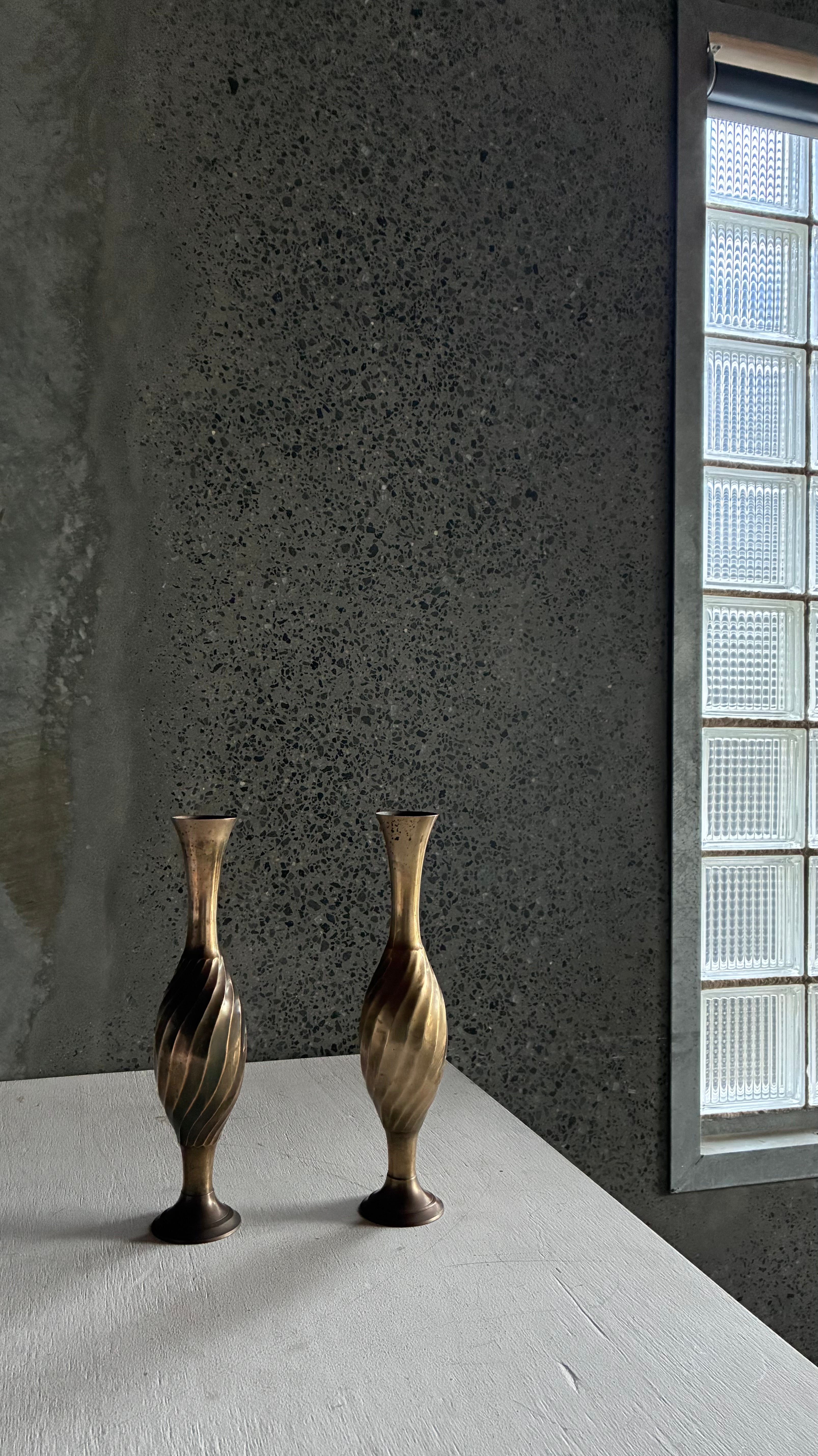 MID CENTURY BRASS SPIRAL VASES (PAIR)