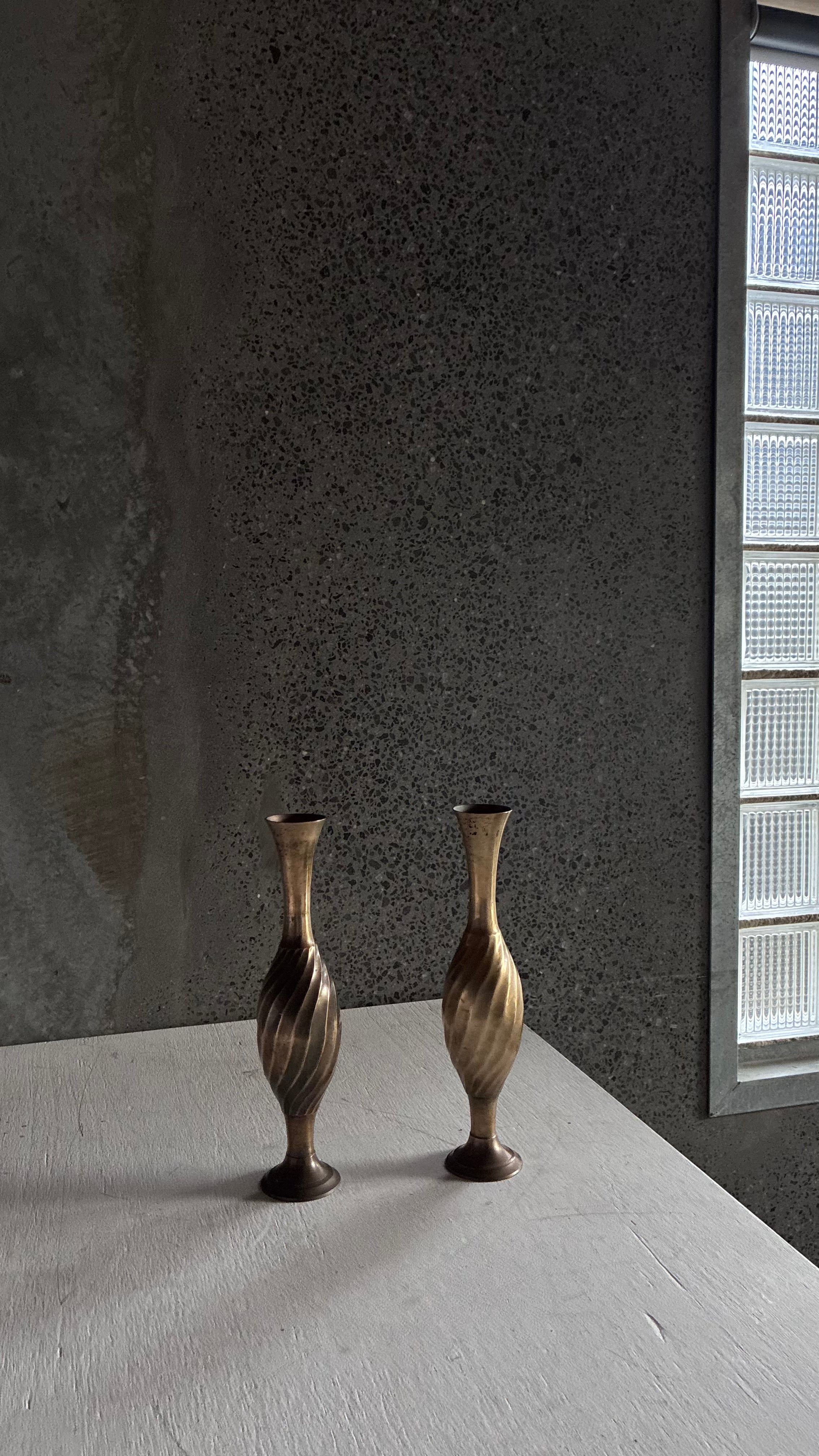 MID CENTURY BRASS SPIRAL VASES (PAIR)