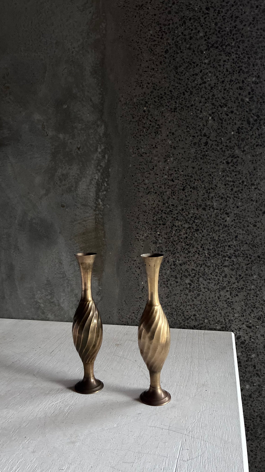 MID CENTURY BRASS SPIRAL VASES (PAIR)