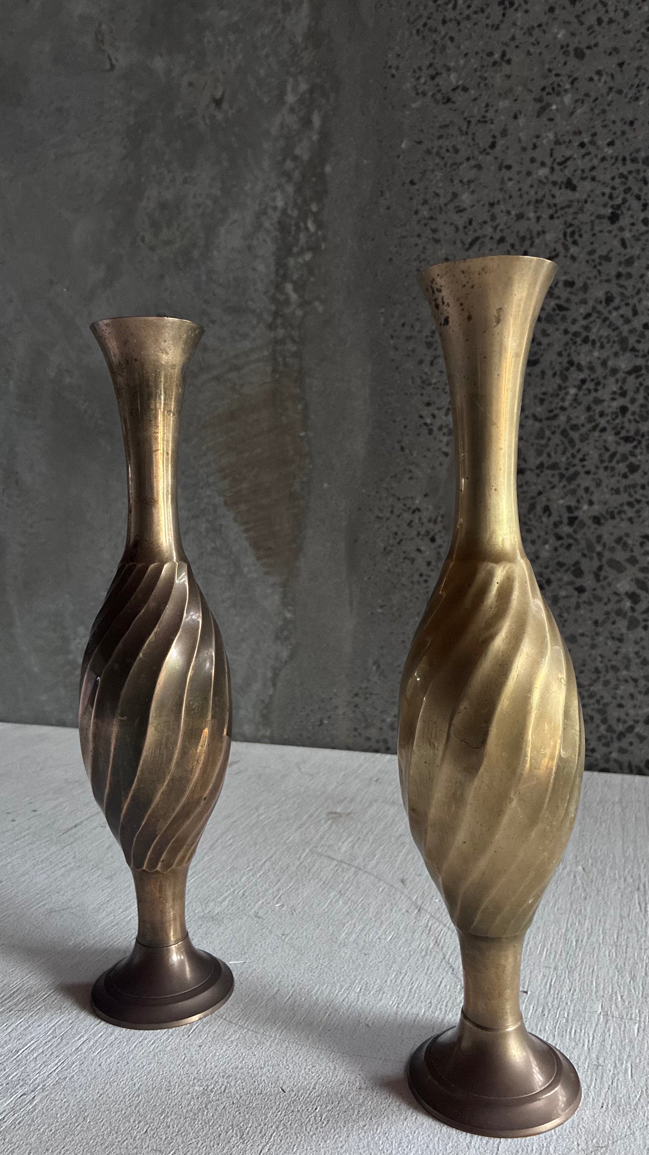 MID CENTURY BRASS SPIRAL VASES (PAIR)