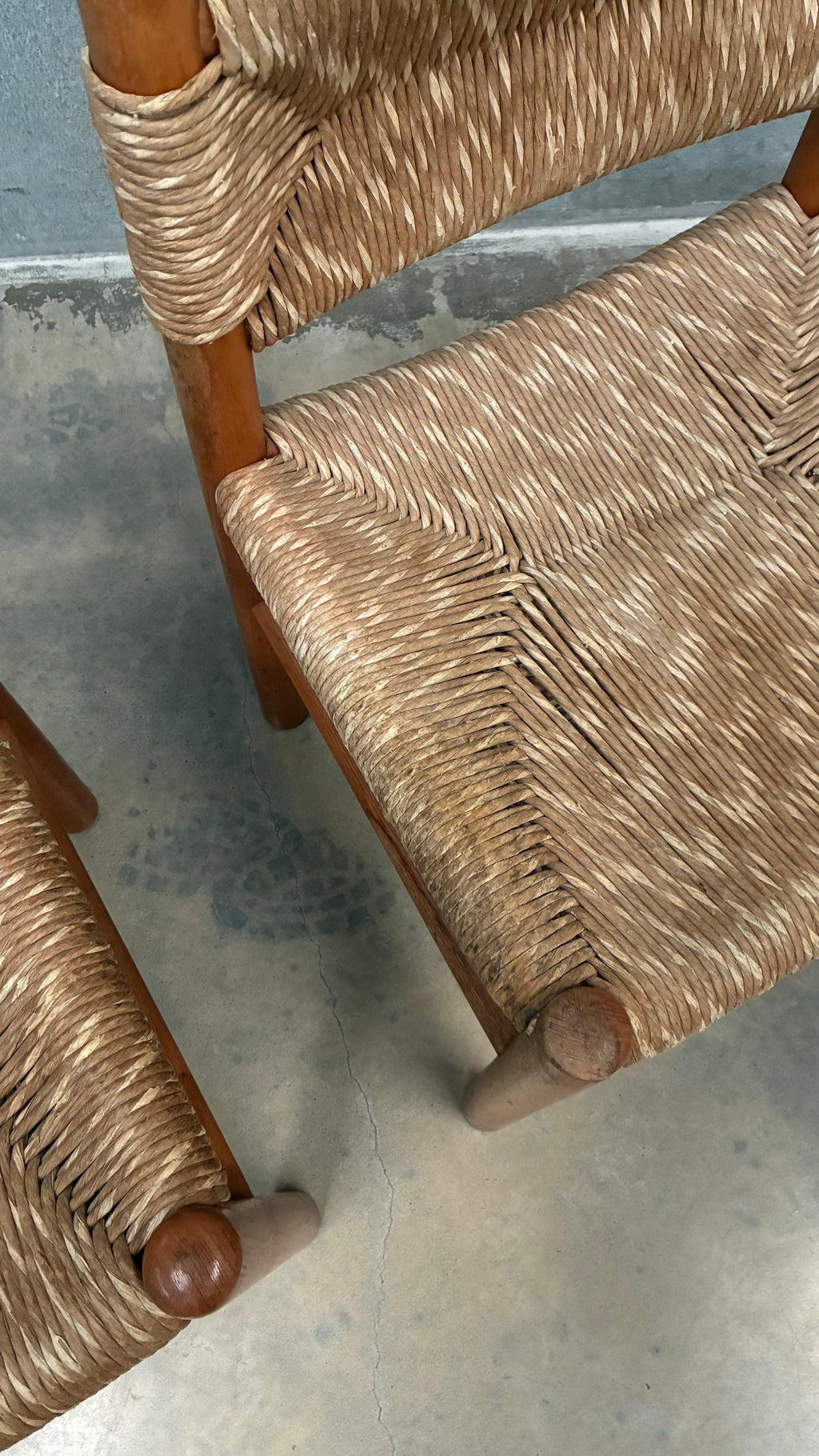 French Oak and Rush Chair in the Manner of Charlotte Perriand