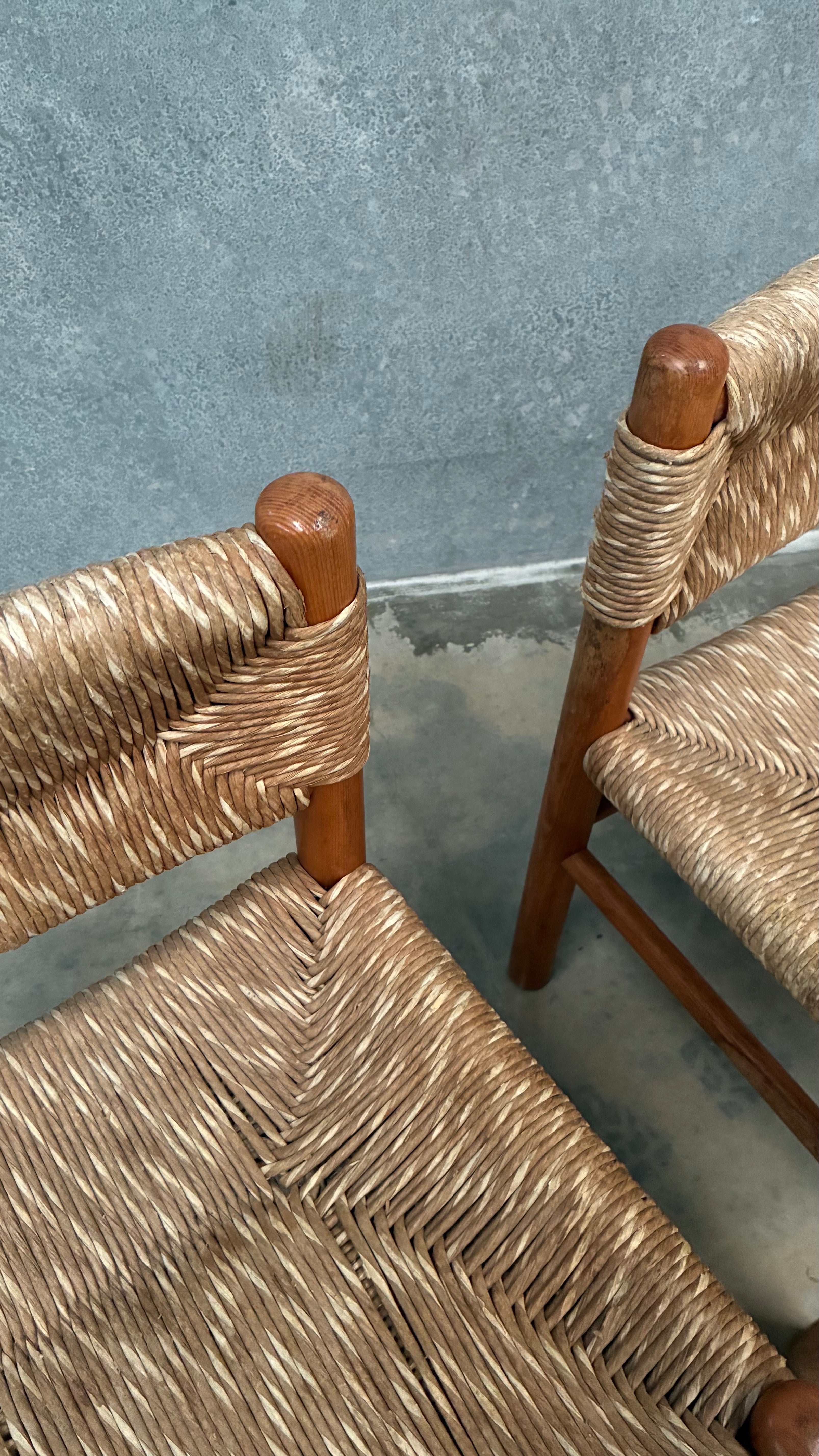 French Oak and Rush Chair in the Manner of Charlotte Perriand