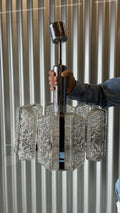 1970S VINTAGE GLASS AND CHROME PENDANT LIGHT