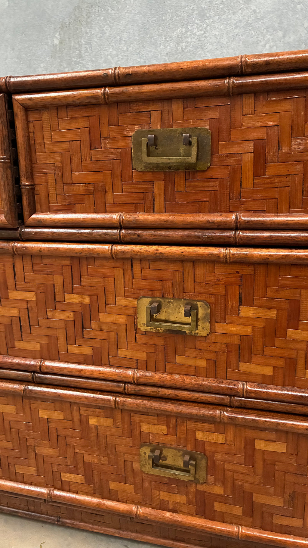 1960s Faux Bamboo and Woven Rattan Chest of Drawers