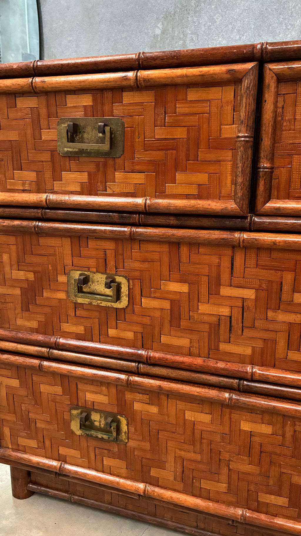 1960s Faux Bamboo and Woven Rattan Chest of Drawers