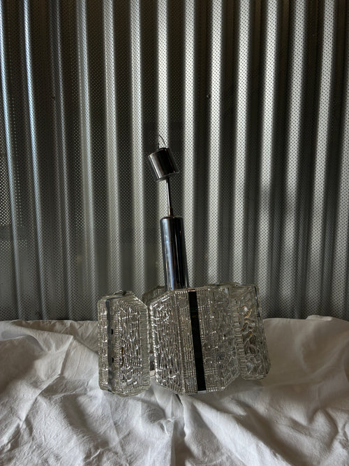 1970S VINTAGE GLASS AND CHROME PENDANT LIGHT