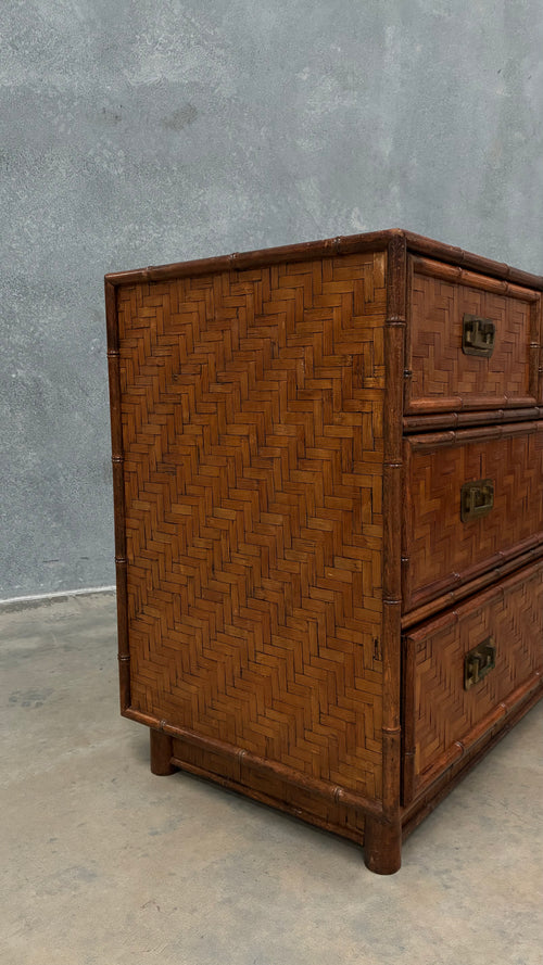 1960s Faux Bamboo and Woven Rattan Chest of Drawers