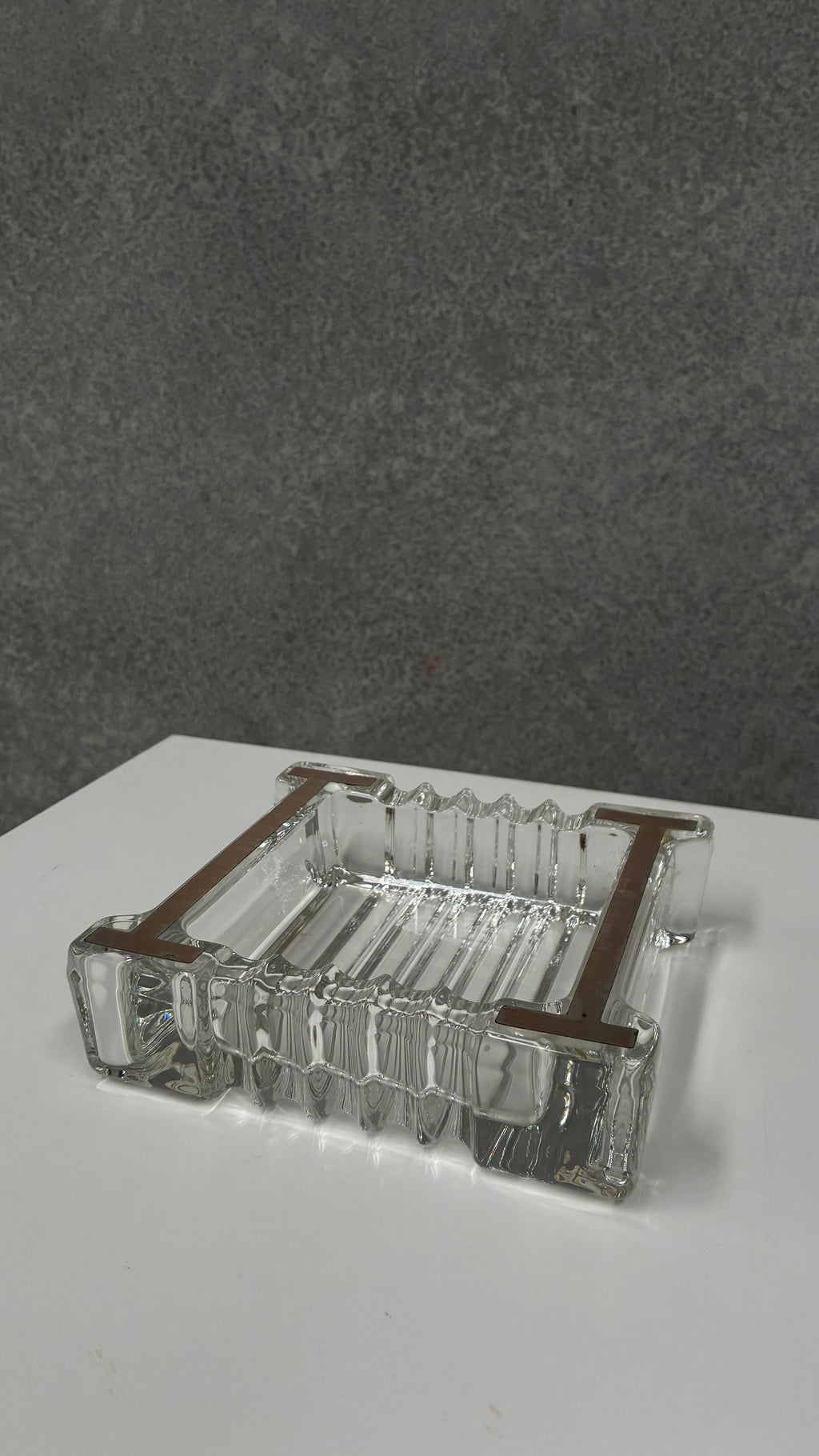 Italian Crystal Ashtray with 800 Silver Mounts 1970s