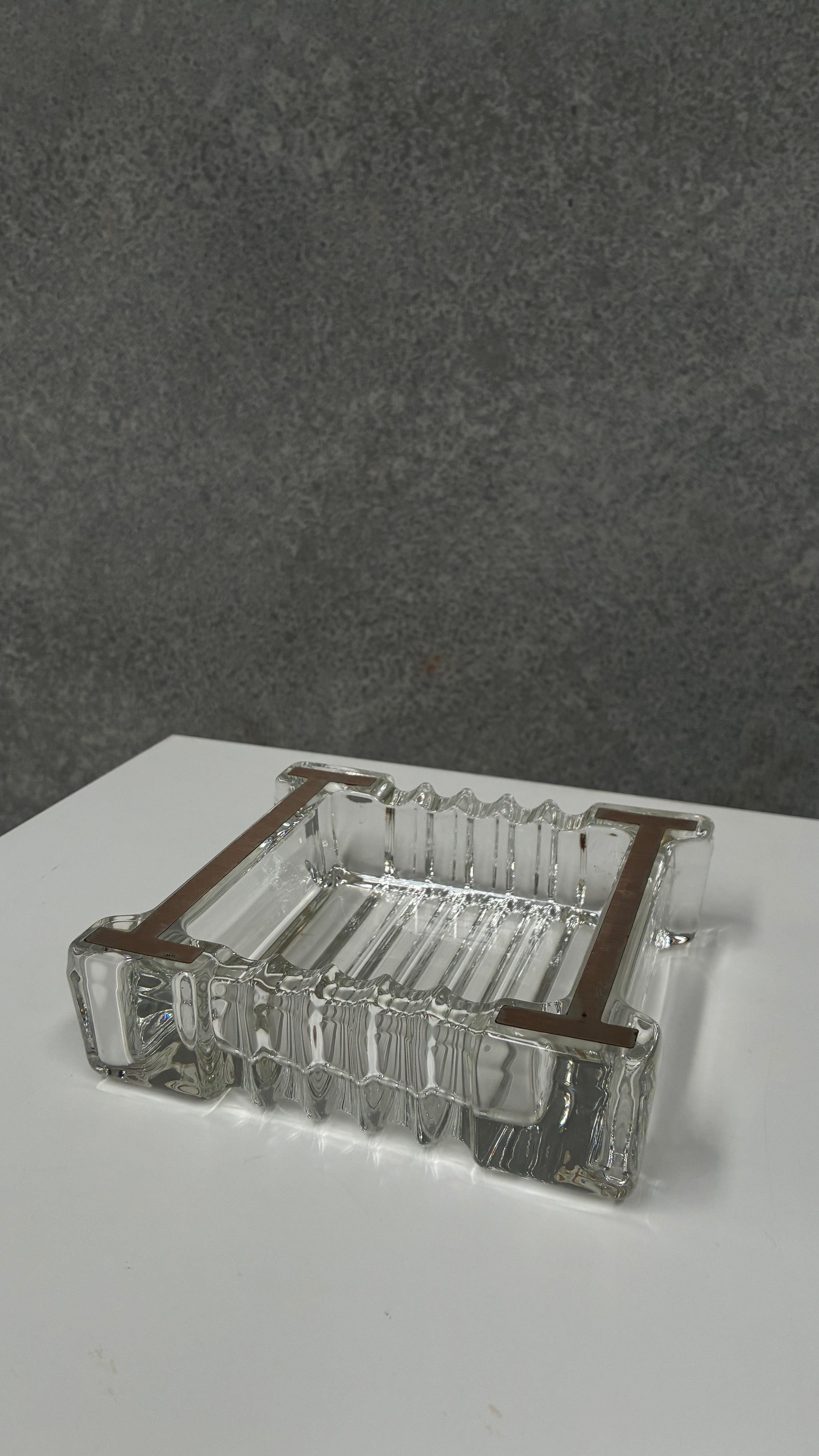 Italian Crystal Ashtray with 800 Silver Mounts 1970s