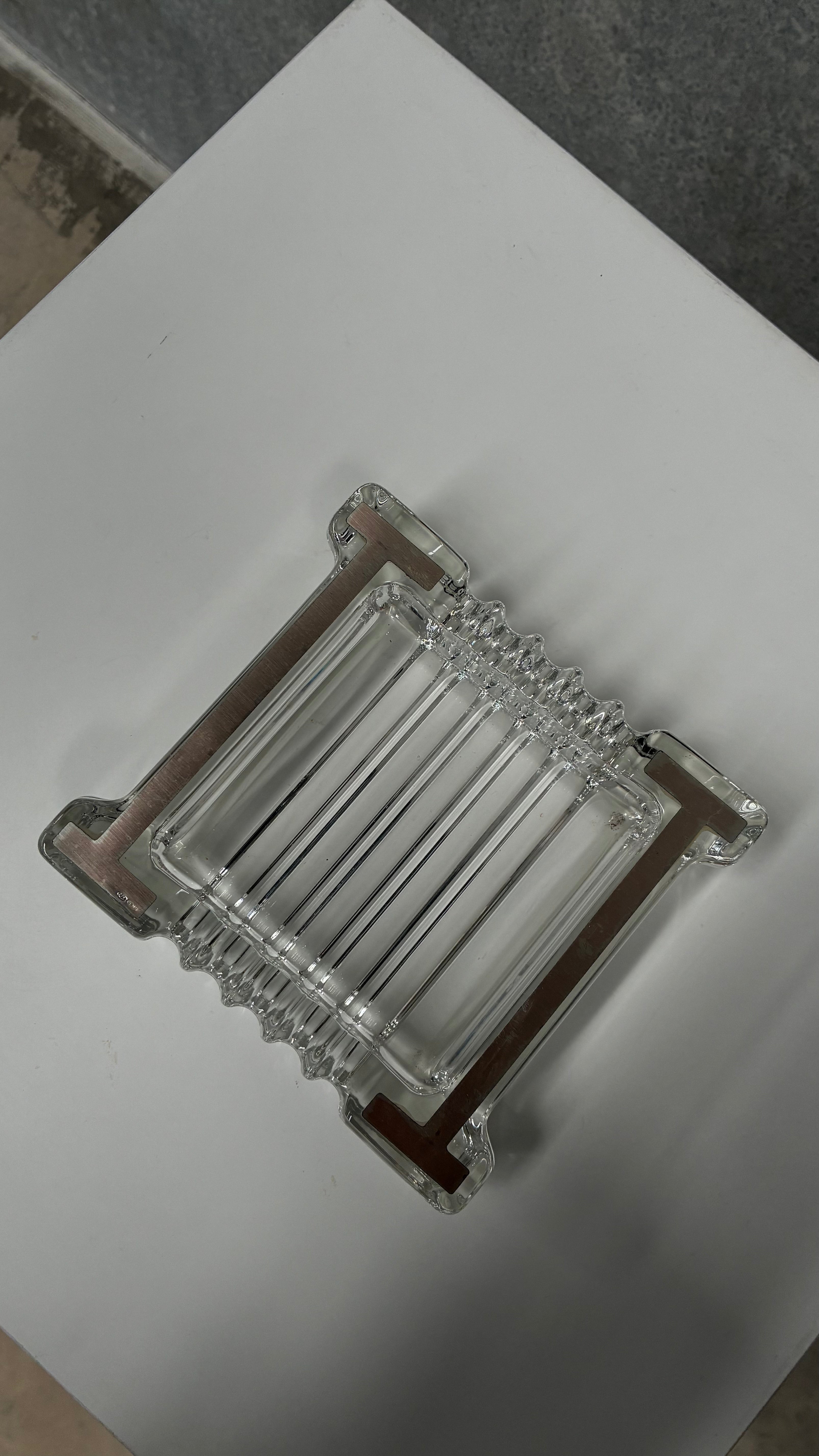 Italian Crystal Ashtray with 800 Silver Mounts 1970s