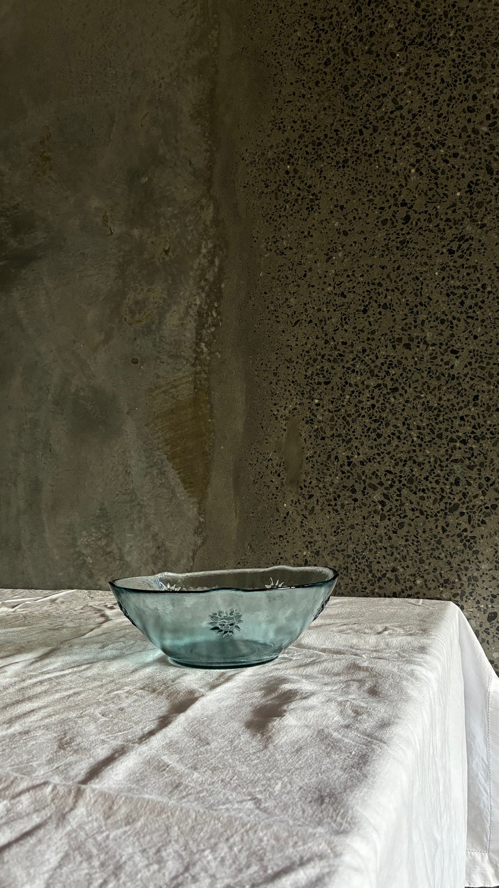 SPANISH GLASS BOWL WITH SUN MOTIF 1970S