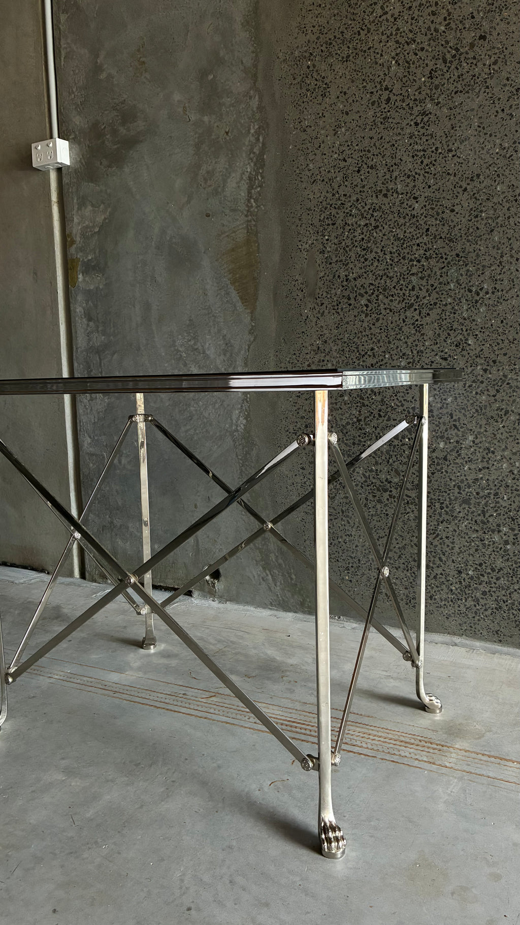 RALPH LAUREN CHROMED STEEL AND BRASS 'BEL AIR' OCCASIONAL TABLE