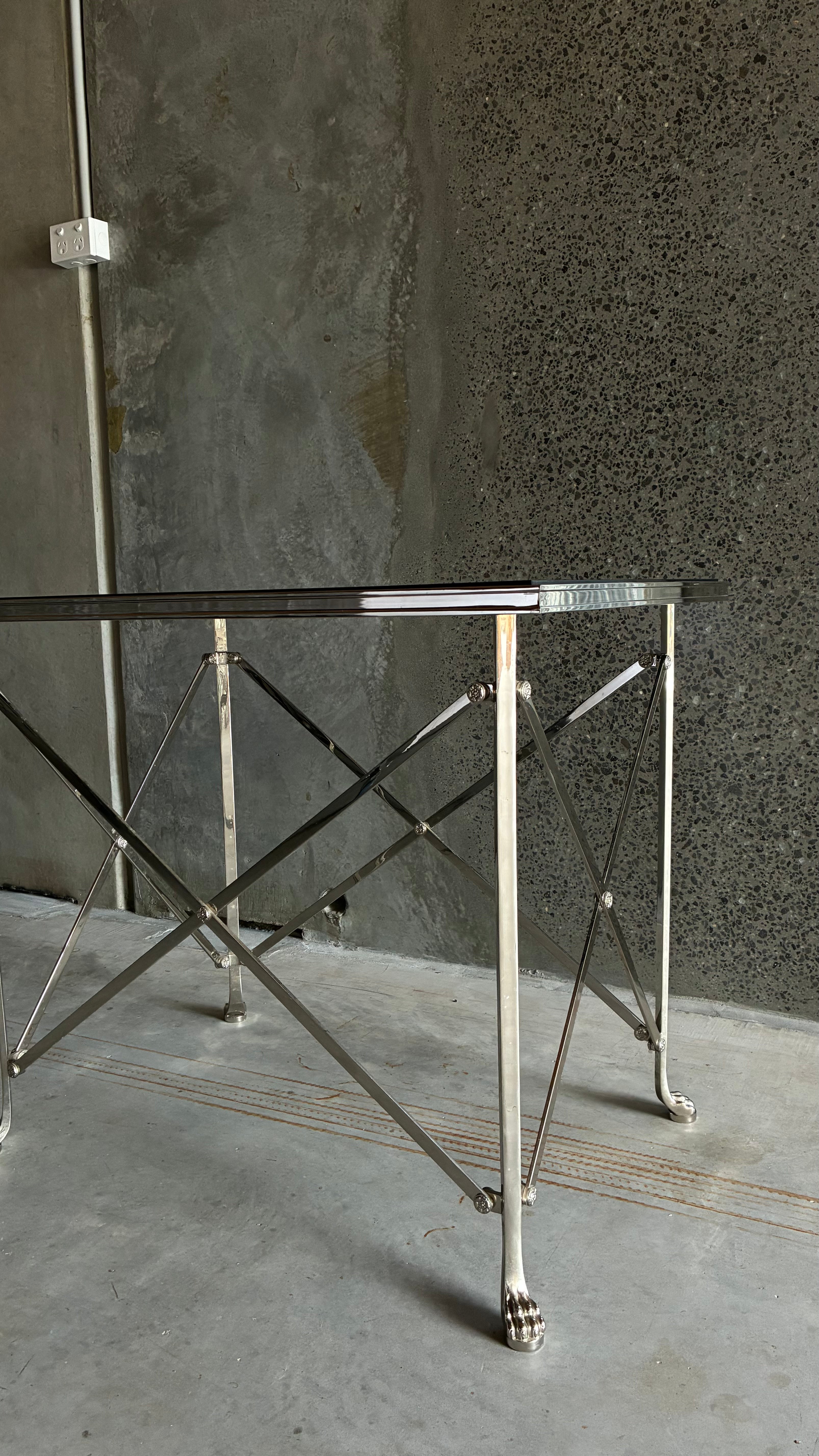 RALPH LAUREN CHROMED STEEL AND BRASS 'BEL AIR' OCCASIONAL TABLE