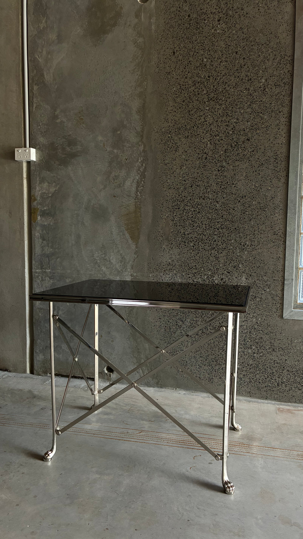 RALPH LAUREN CHROMED STEEL AND BRASS 'BEL AIR' OCCASIONAL TABLE