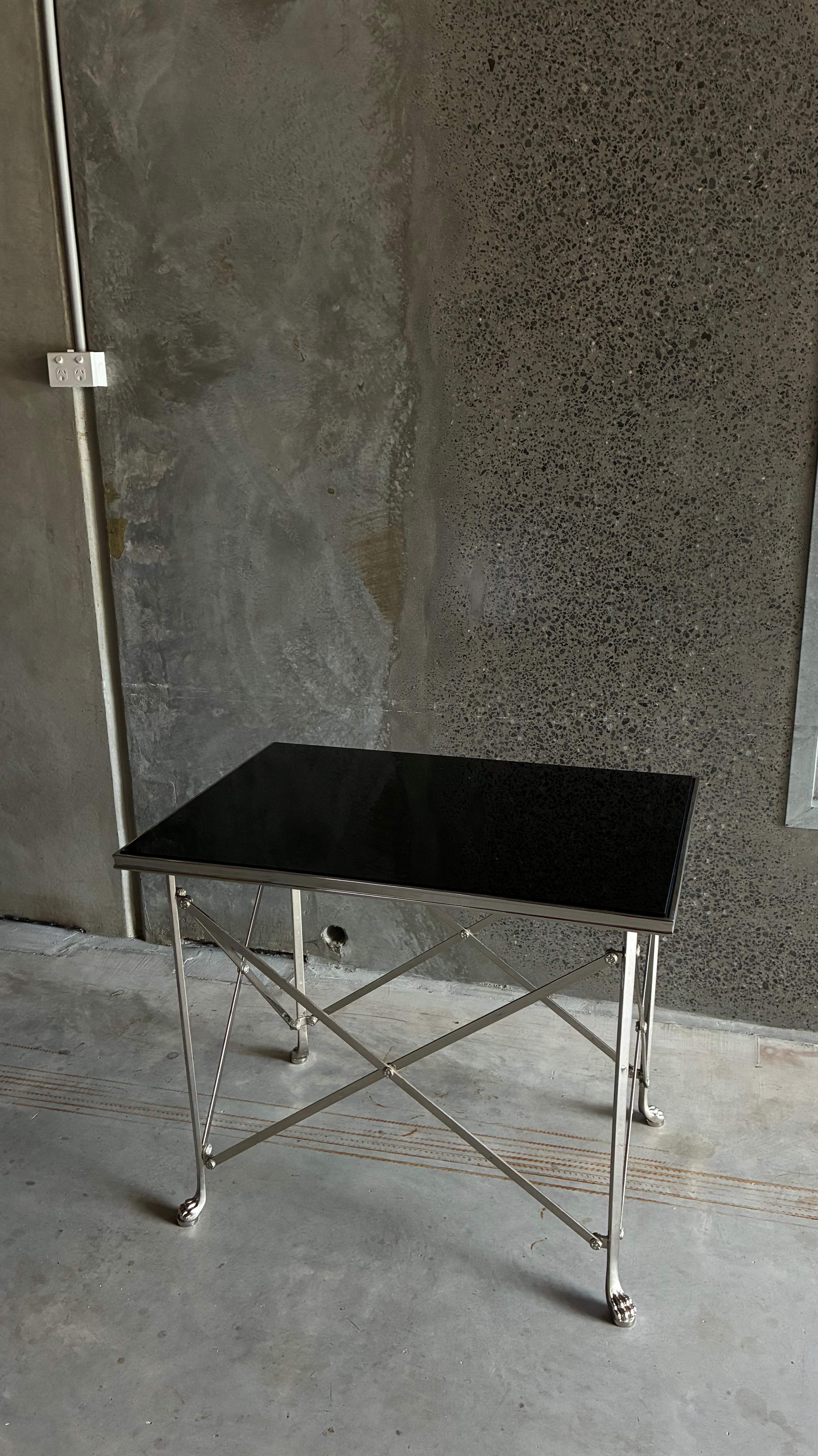 RALPH LAUREN CHROMED STEEL AND BRASS 'BEL AIR' OCCASIONAL TABLE