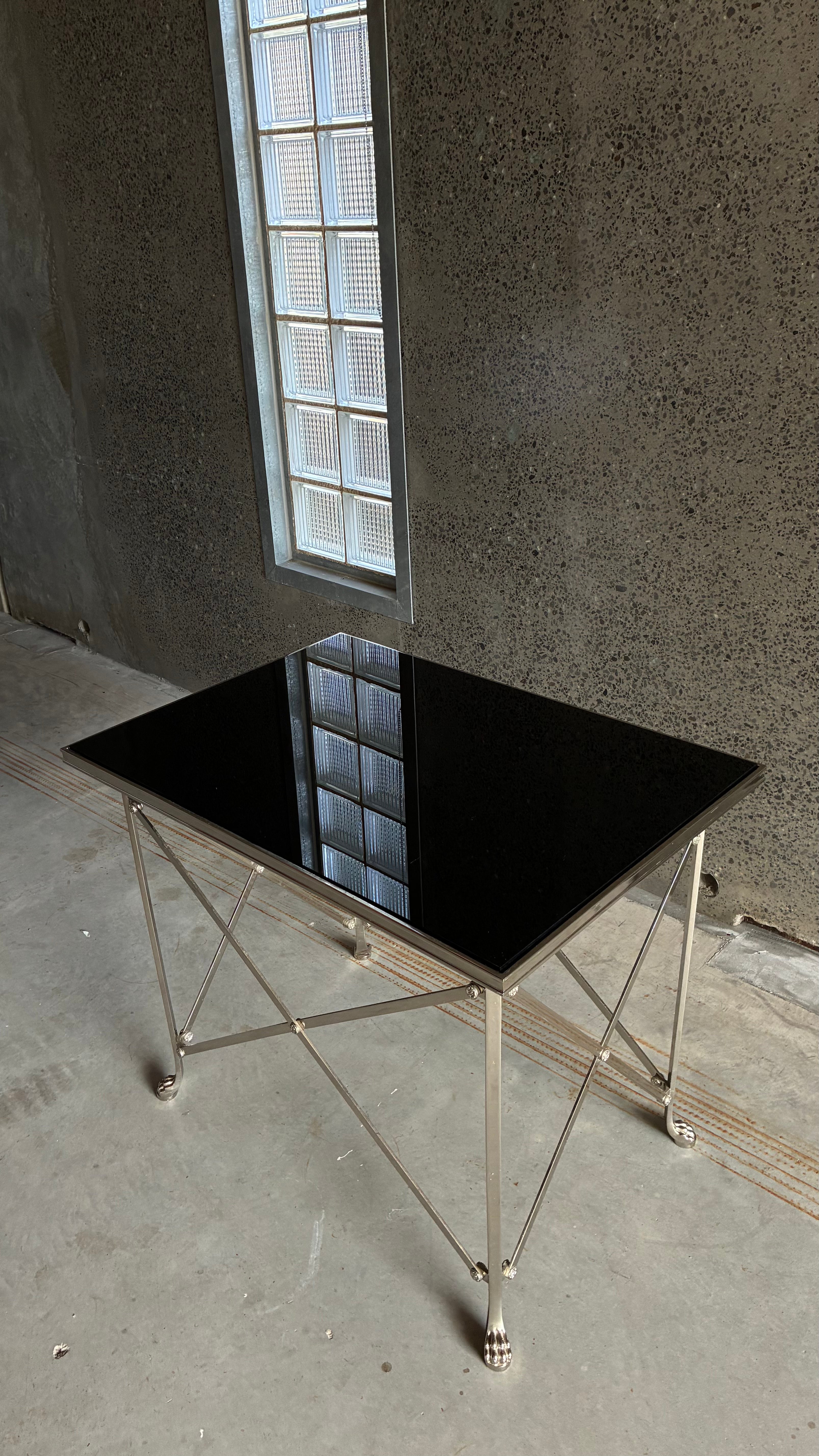 RALPH LAUREN CHROMED STEEL AND BRASS 'BEL AIR' OCCASIONAL TABLE