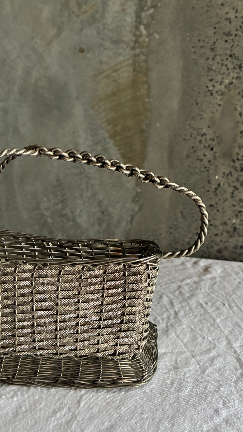 VINTAGE SILVER PLATED WOVEN WINE BASKET 1960
