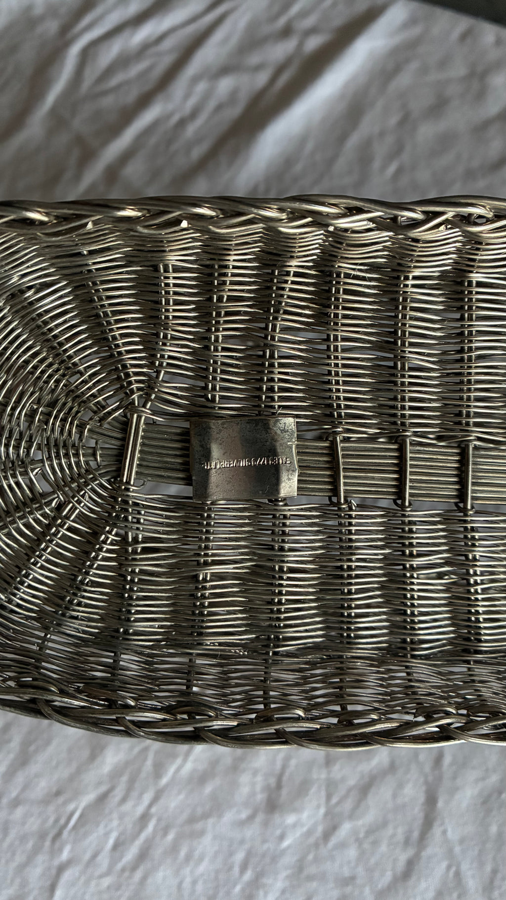 VINTAGE SILVER PLATED WOVEN WINE BASKET 1960