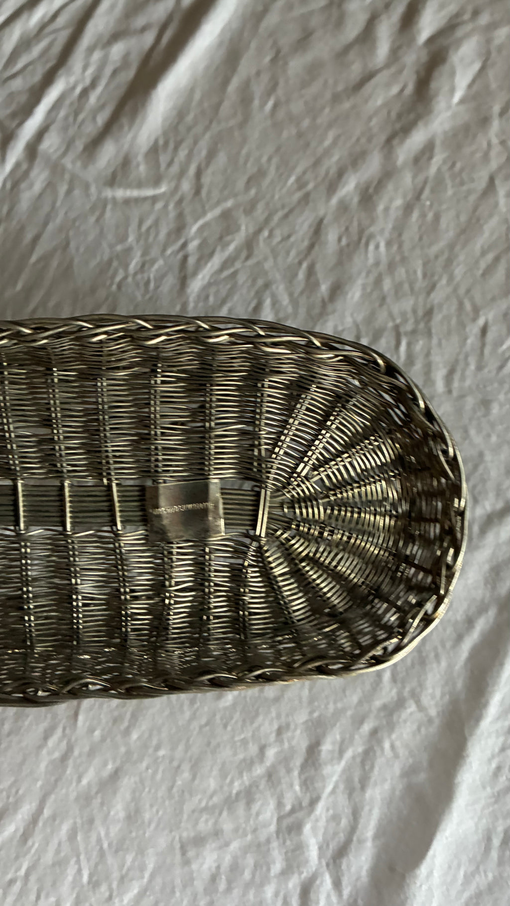 VINTAGE SILVER PLATED WOVEN WINE BASKET 1960