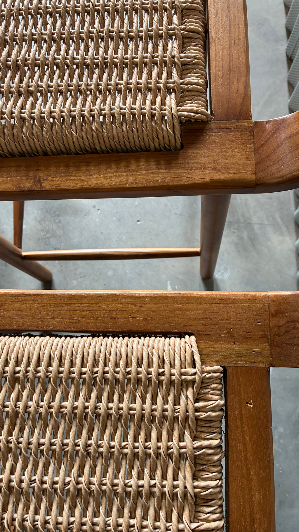 TEAK AND WOVEN CORD COUNTER STOOLS (SET OF 4)