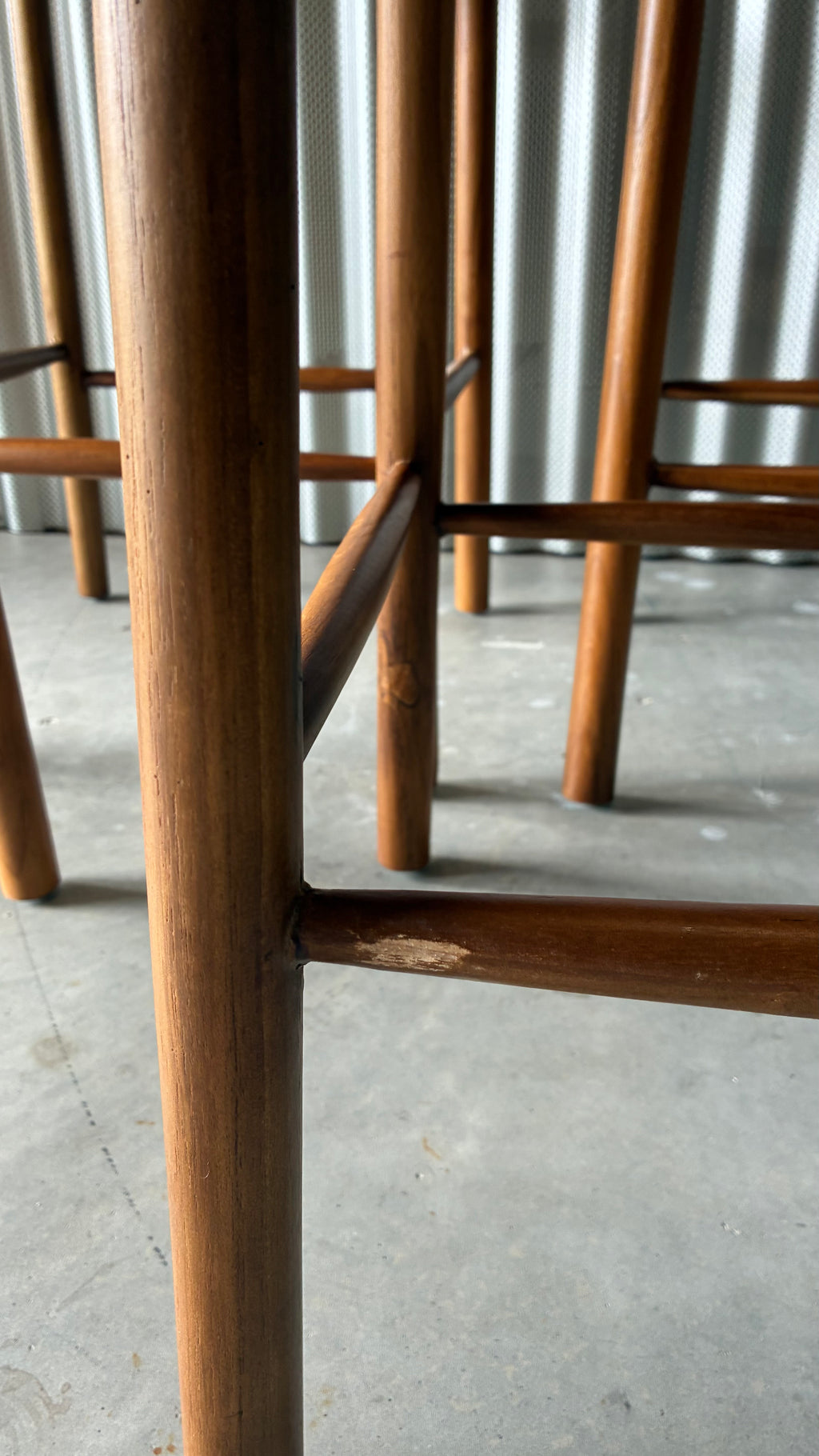 TEAK AND WOVEN CORD COUNTER STOOLS (SET OF 4)