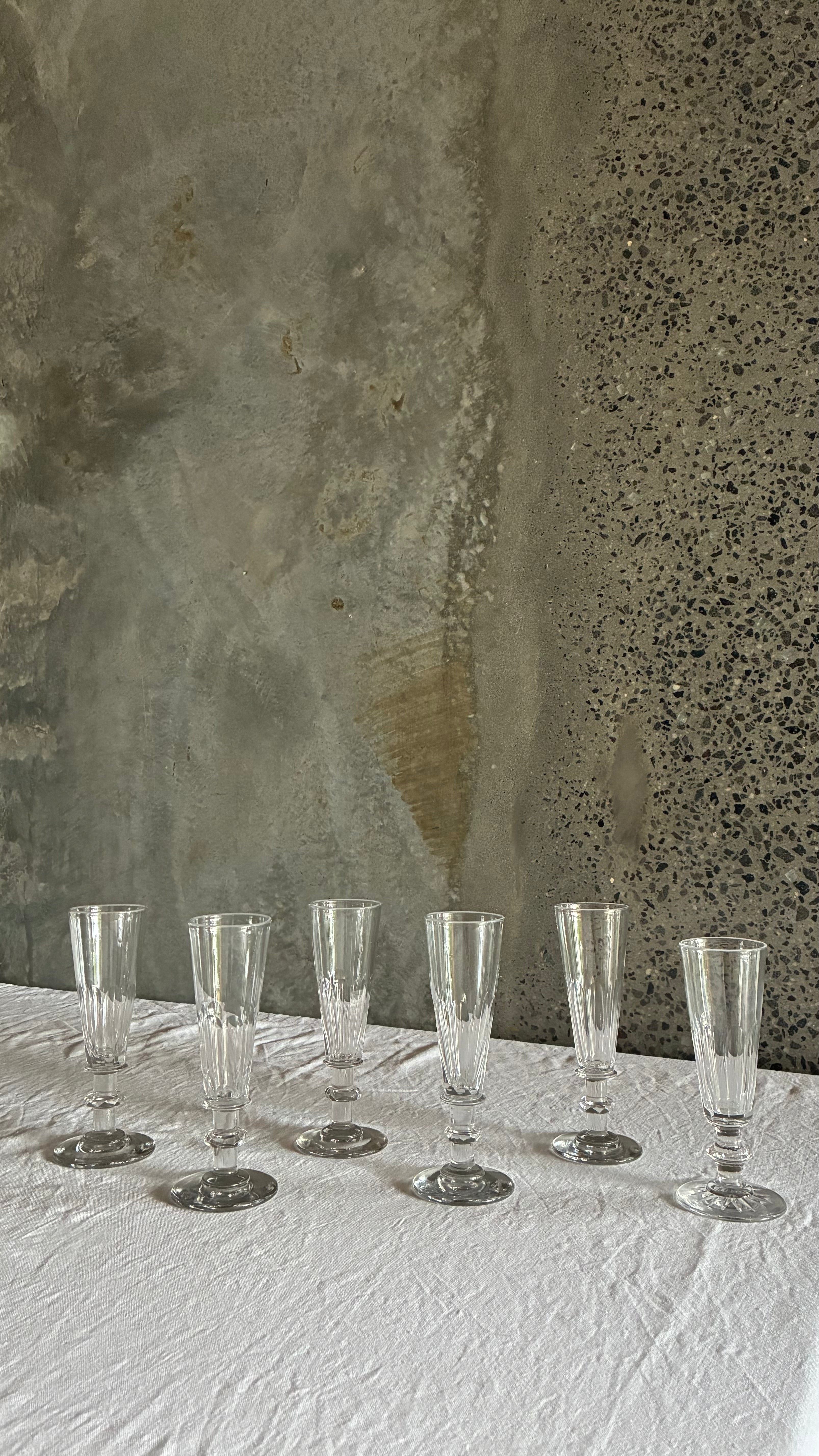 FRENCH HAND -CUT CHAMPAGNE FLUTES 1890 (SET OF 6)