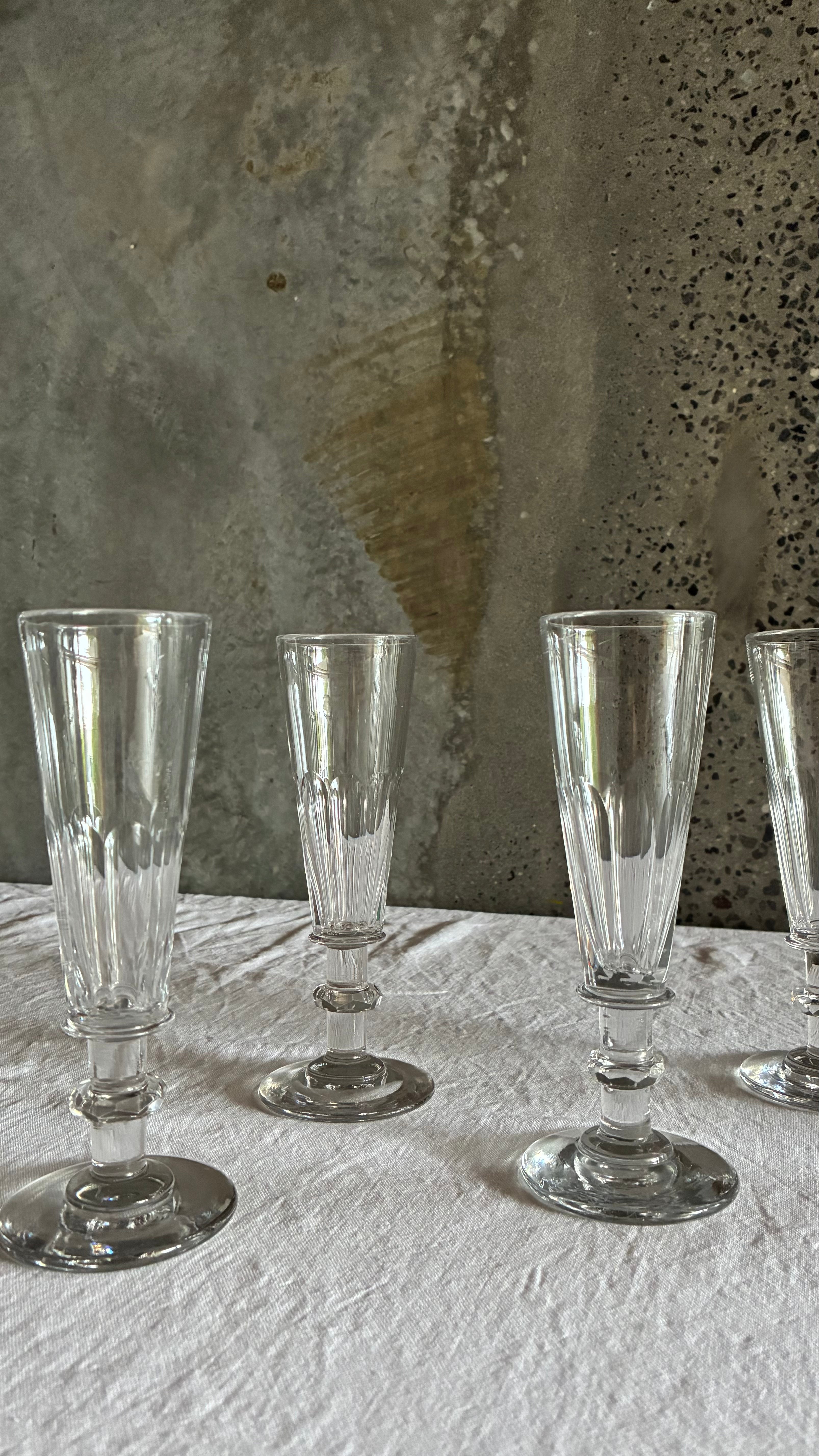 FRENCH HAND -CUT CHAMPAGNE FLUTES 1890 (SET OF 6)