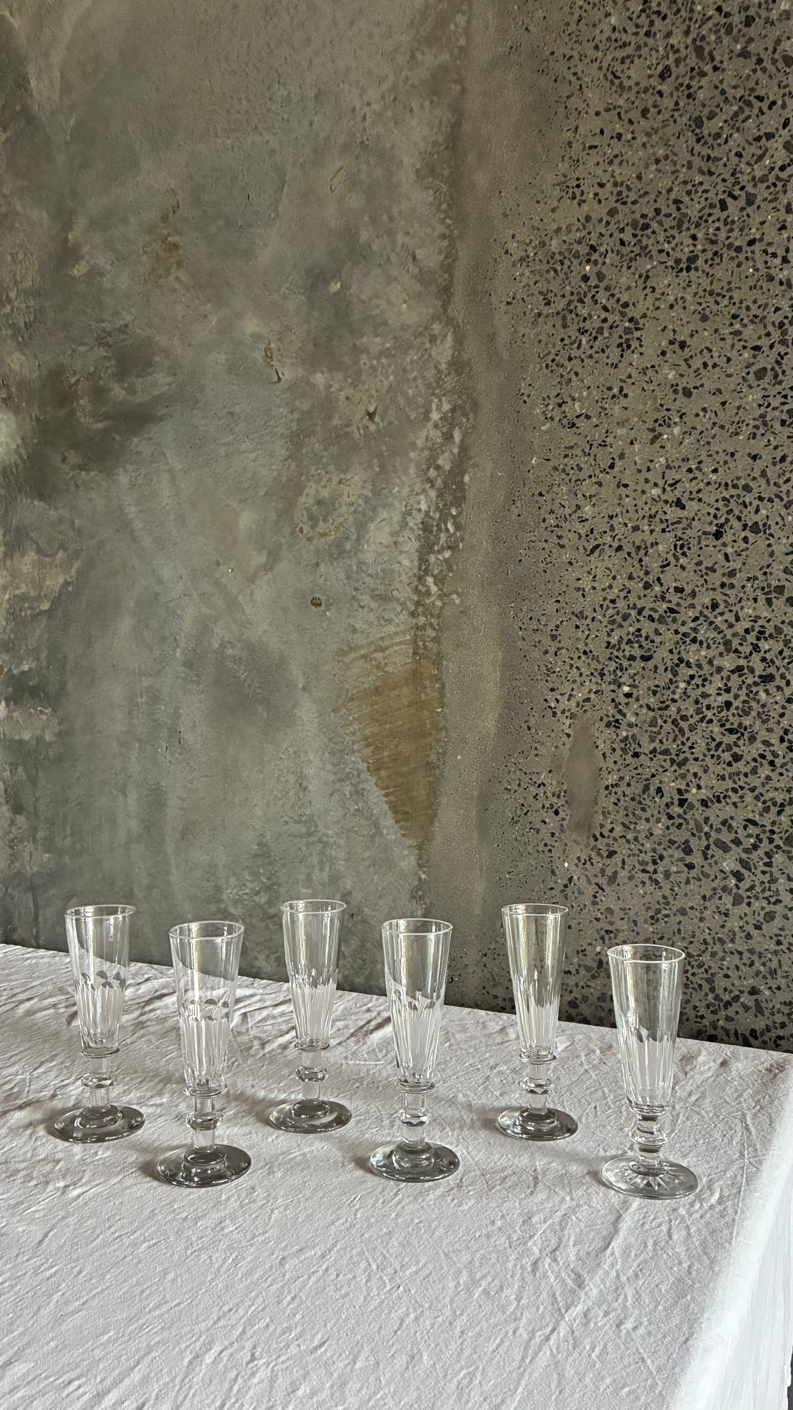 FRENCH HAND -CUT CHAMPAGNE FLUTES 1890 (SET OF 6)