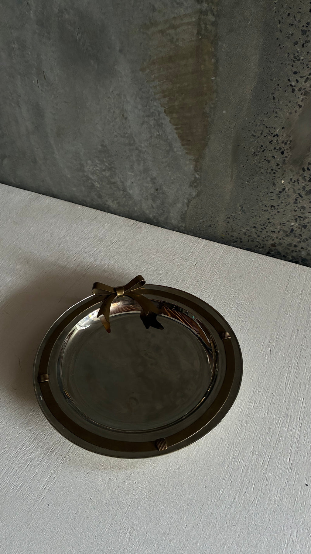 Vintage Silver plated tray with brass bow