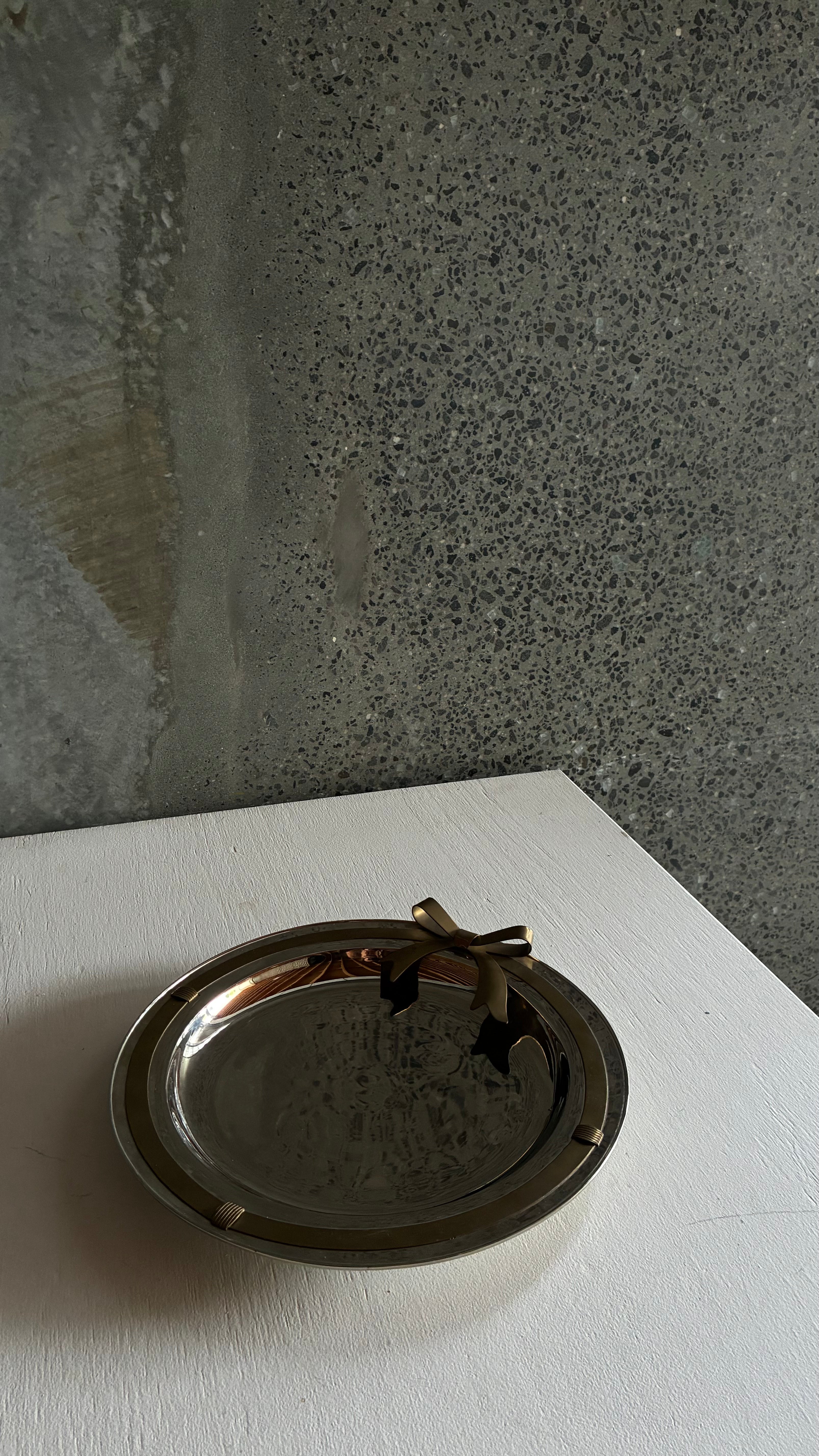 Vintage Silver plated tray with brass bow