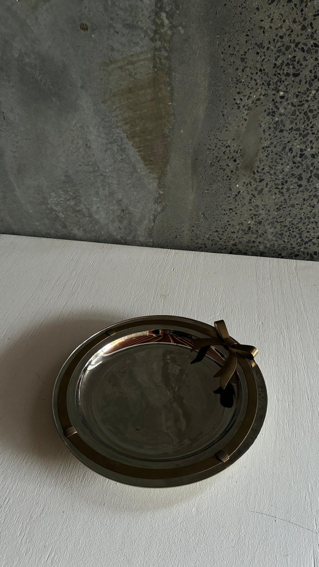 Vintage Silver plated tray with brass bow