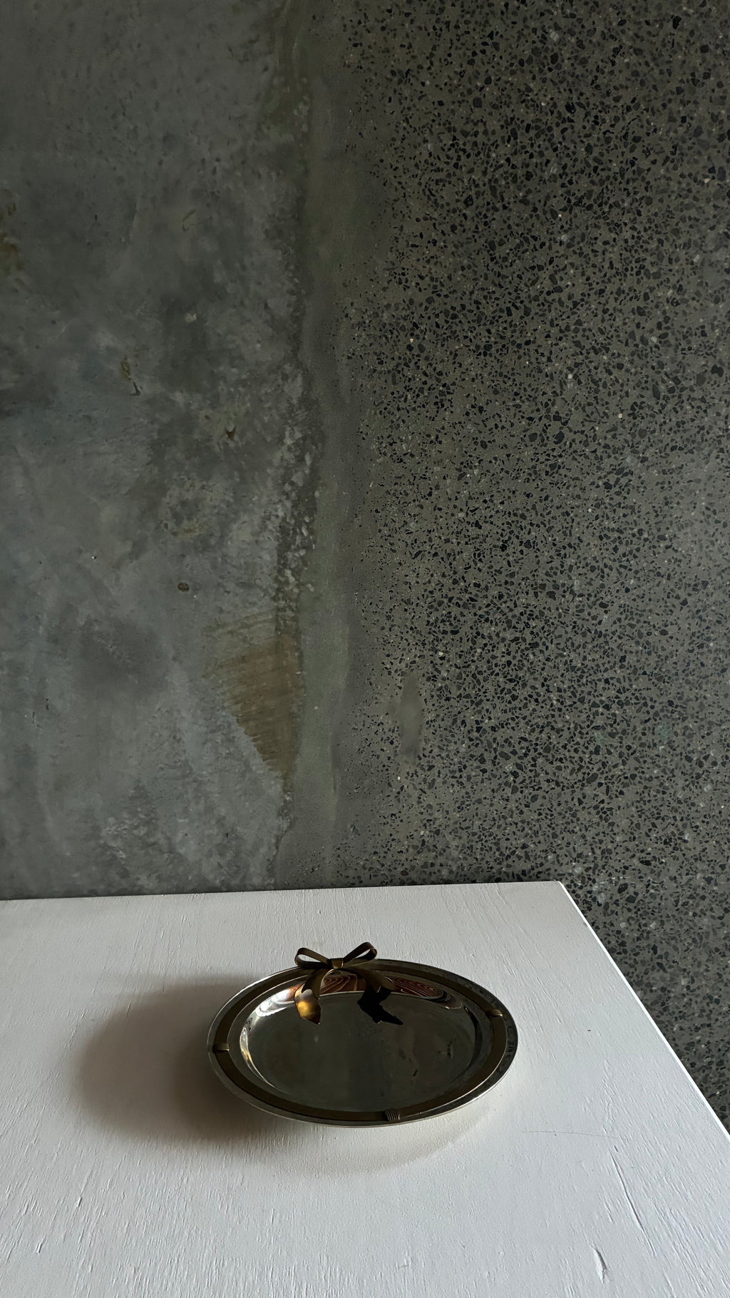 Vintage Silver plated tray with brass bow