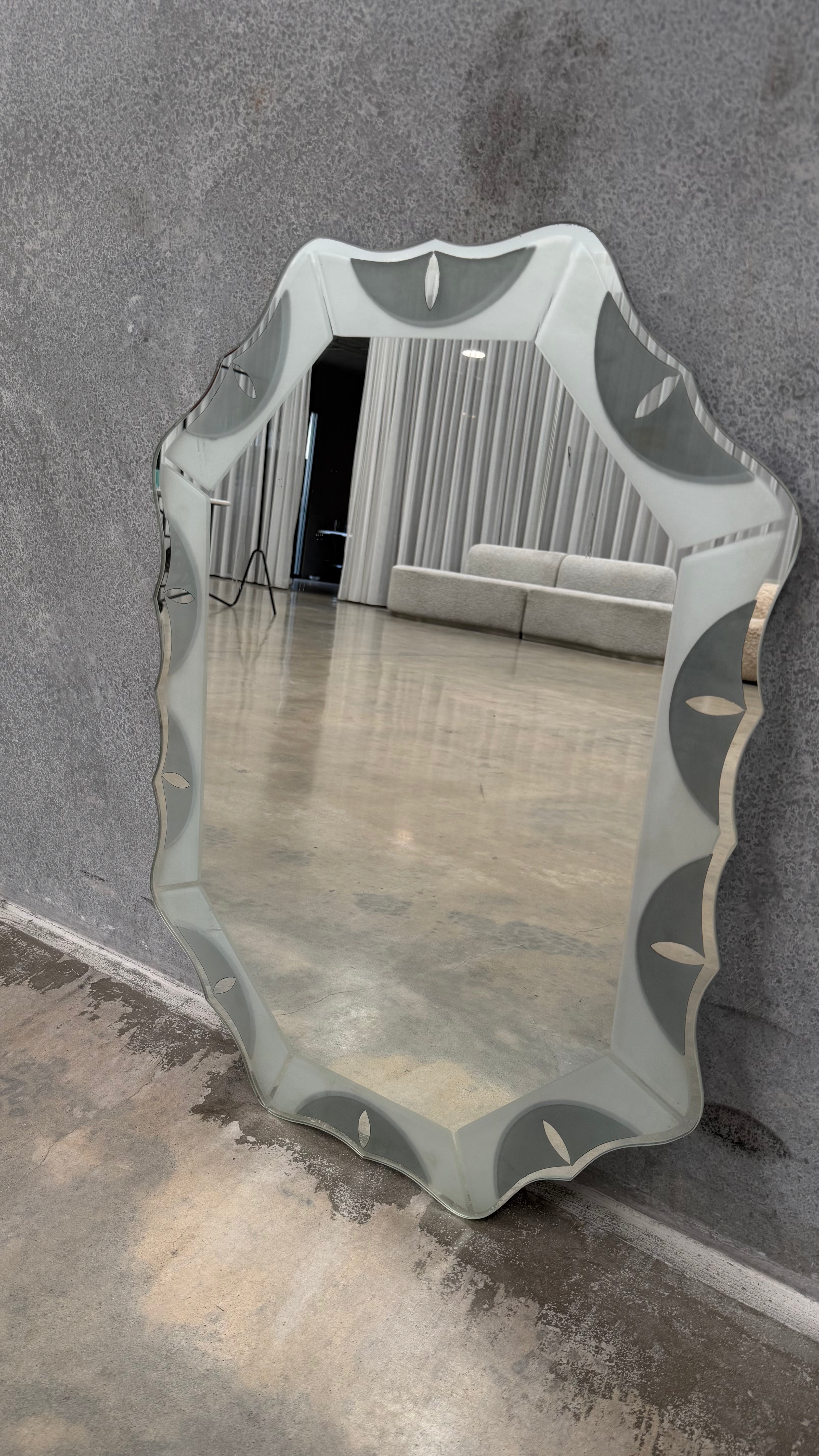 Mid-Century Italian Scalloped Glass Mirror