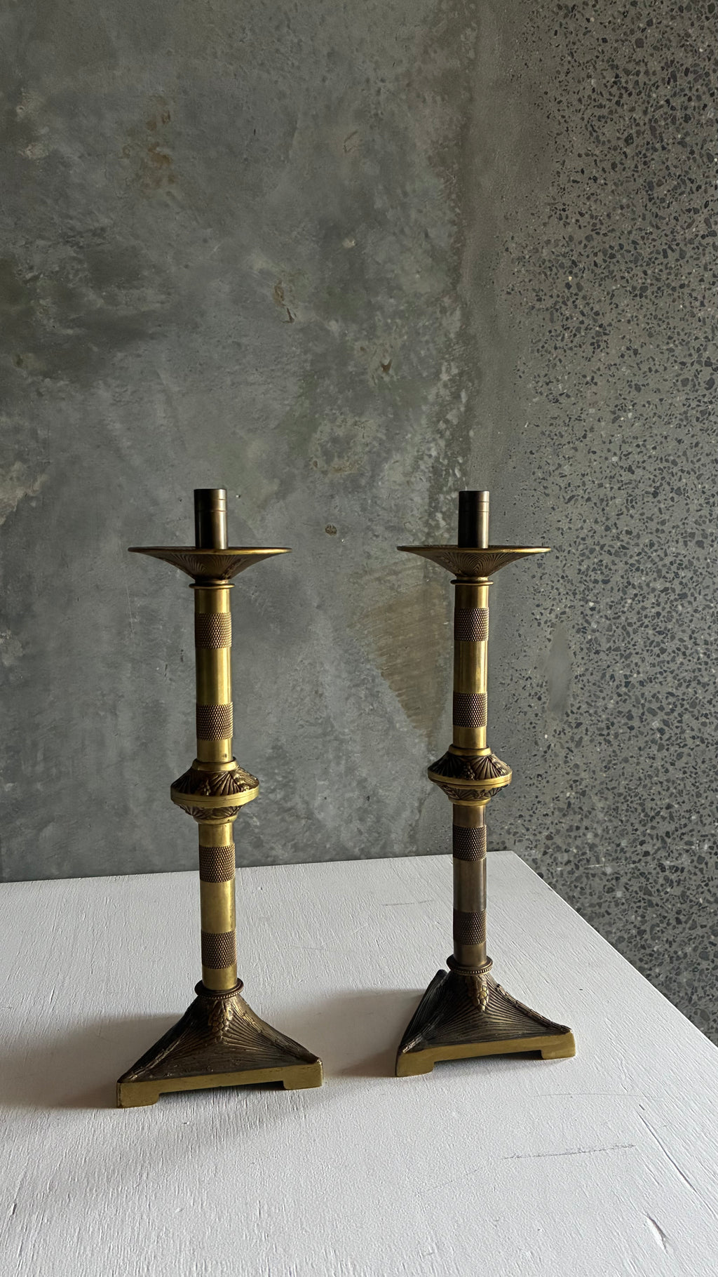 PAIR OF SOLID BRASS LATE 19TH CENTURY CANDLESTICKS